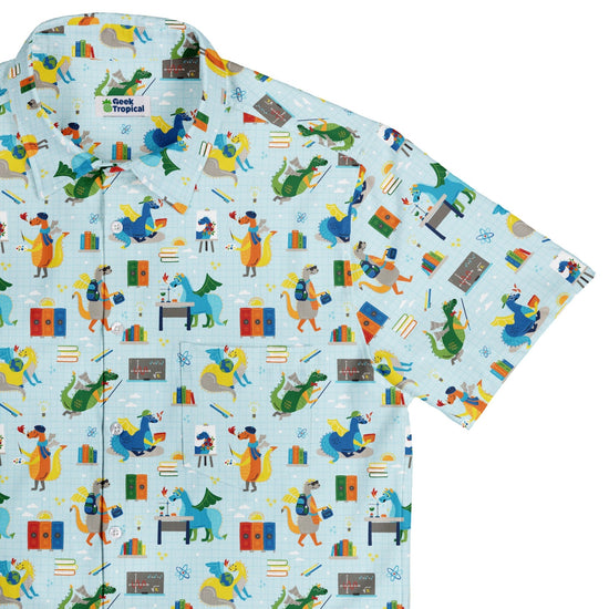 Dino School Button Up Shirt Geek Nerd adult sizing Design by Zirkus Design dinosaur print