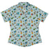 Dino School Curvy Button Up Shirt Geek Nerd Design by Zirkus Design dinosaur print q225