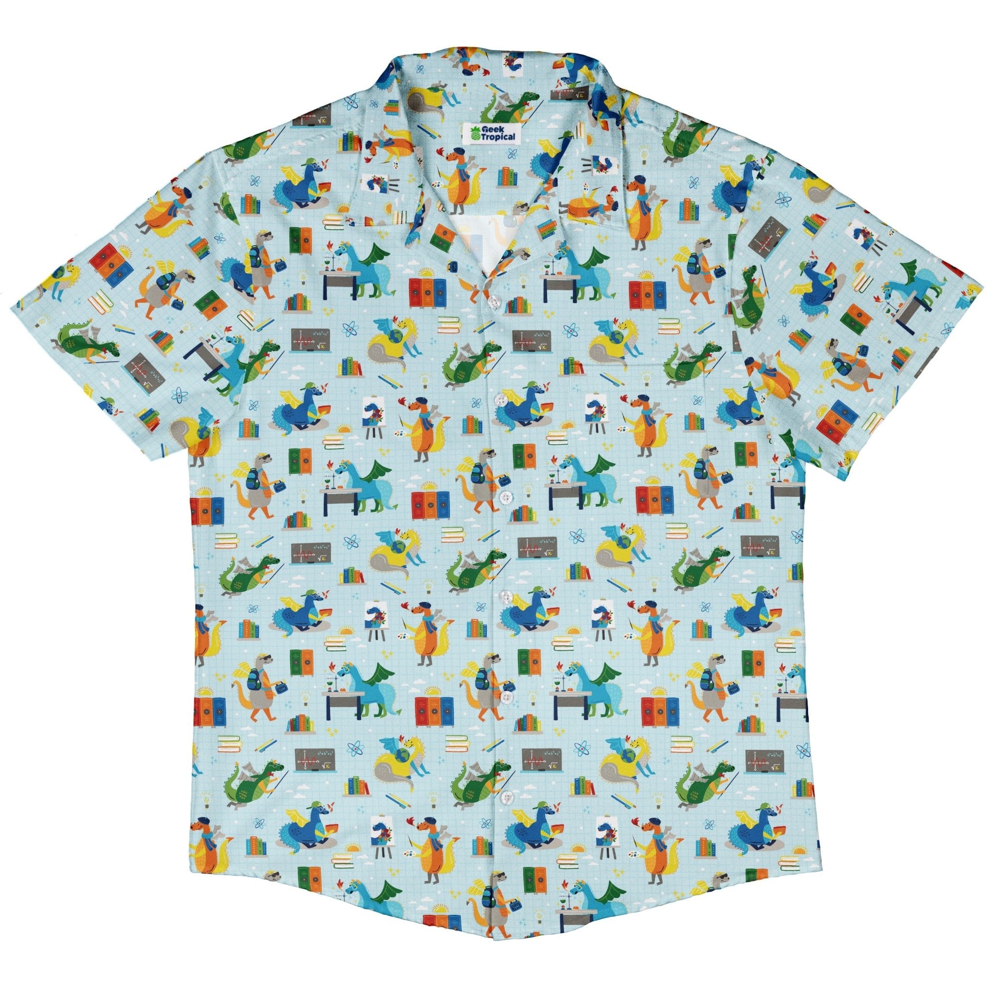 Dino School Button Up Shirt Geek Nerd adult sizing Design by Zirkus Design dinosaur print