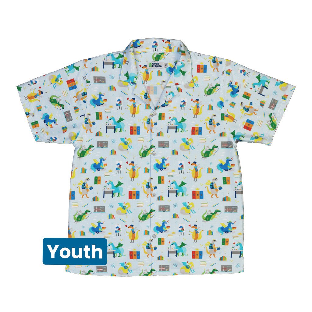 Dino School Youth Hawaiian Shirt Geek Nerd Design by Zirkus Design dinosaur print q225