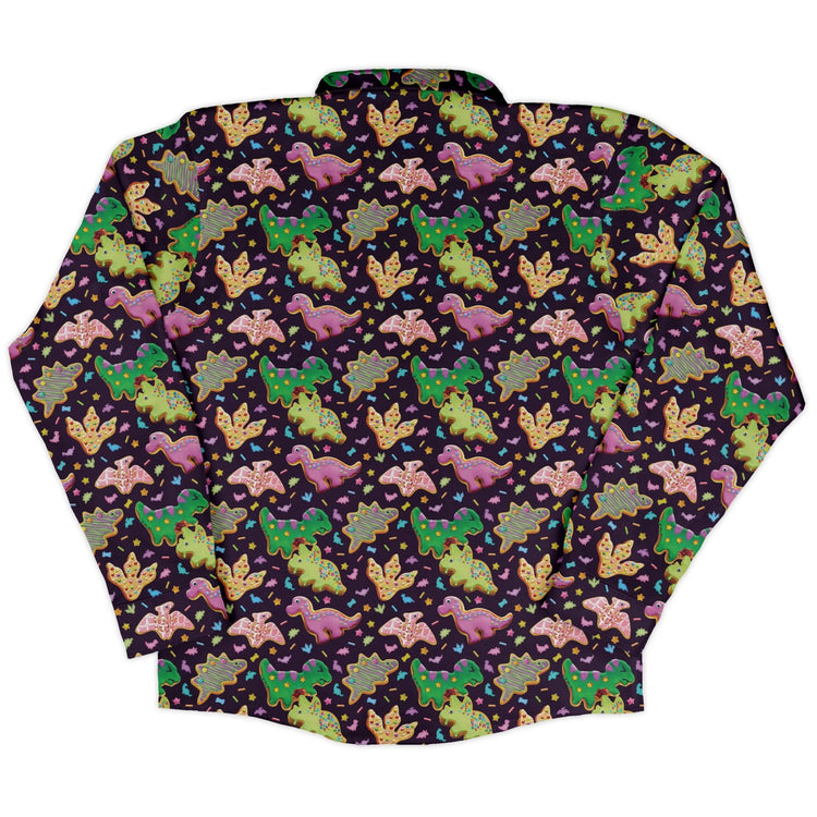 Dinonuts Long Sleeve Button Up Shirt Geek Nerd adult sizing Design By Brigid Ashwood dinosaur print