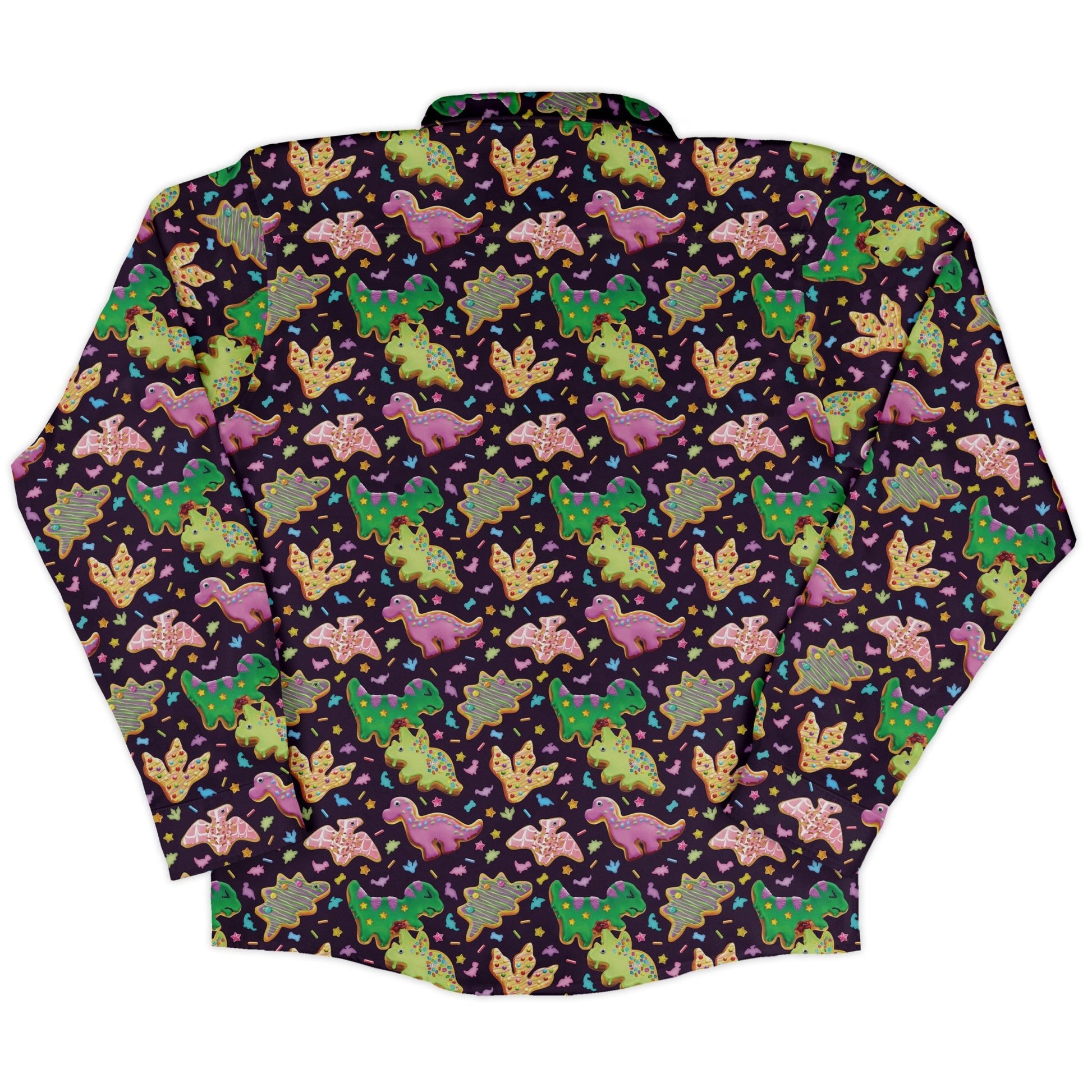 Dinonuts Long Sleeve Button Up Shirt Geek Nerd adult sizing Design By Brigid Ashwood dinosaur print