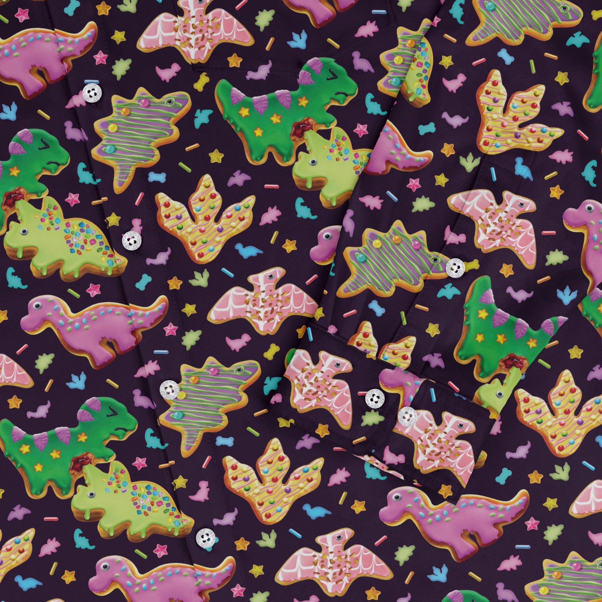 Dinonuts Long Sleeve Button Up Shirt Geek Nerd adult sizing Design By Brigid Ashwood dinosaur print