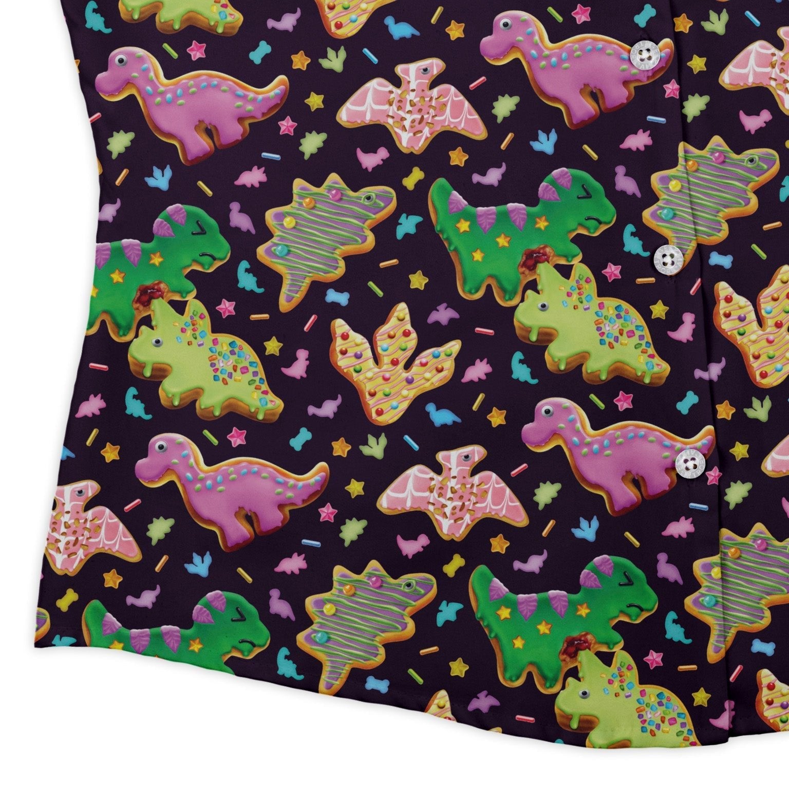 Dinonuts Curvy Button Up Shirt Geek Nerd Design By Brigid Ashwood dinosaur print women