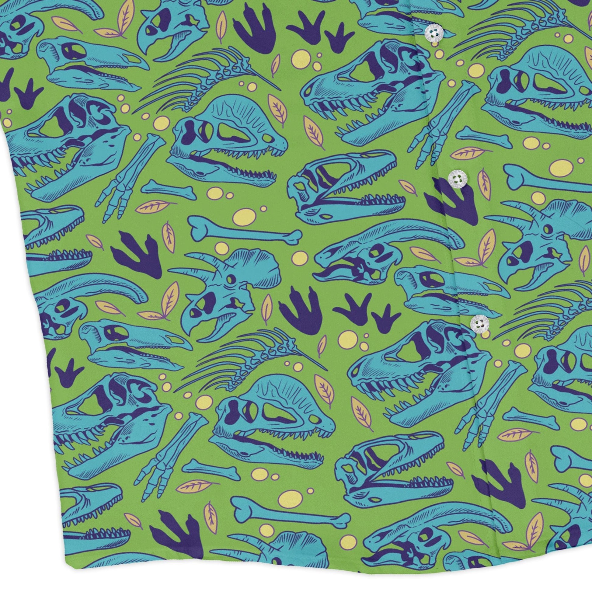 Dinosaur Bone Digs Long Sleeve Button Up Shirt Geek Nerd adult sizing Design by Julie Kitzes dinosaur print