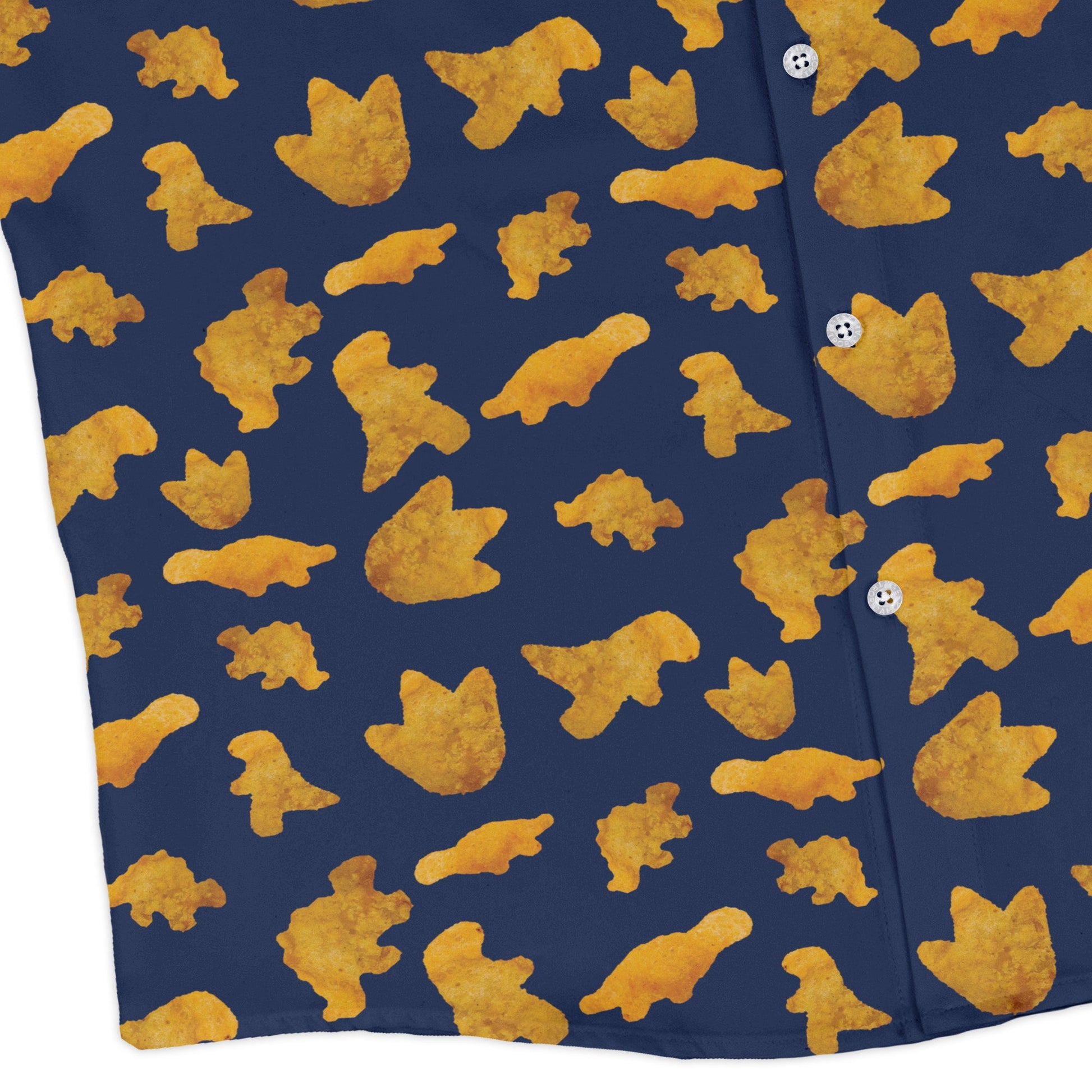 Dinosaur Chicken Nuggets Blue Long Sleeve Button Up Shirt Geek Nerd adult sizing All Adult Button Up Shirts Design by Random Galaxy