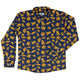 Dinosaur Chicken Nuggets Blue Long Sleeve Button Up Shirt Geek Nerd adult sizing All Adult Button Up Shirts Design by Random Galaxy
