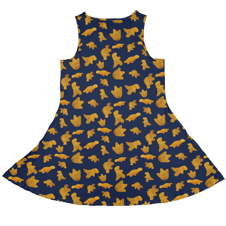 Dinosaur Chicken Nuggets Blue Dress Geek Nerd Design by Random Galaxy dinosaur print lx - C