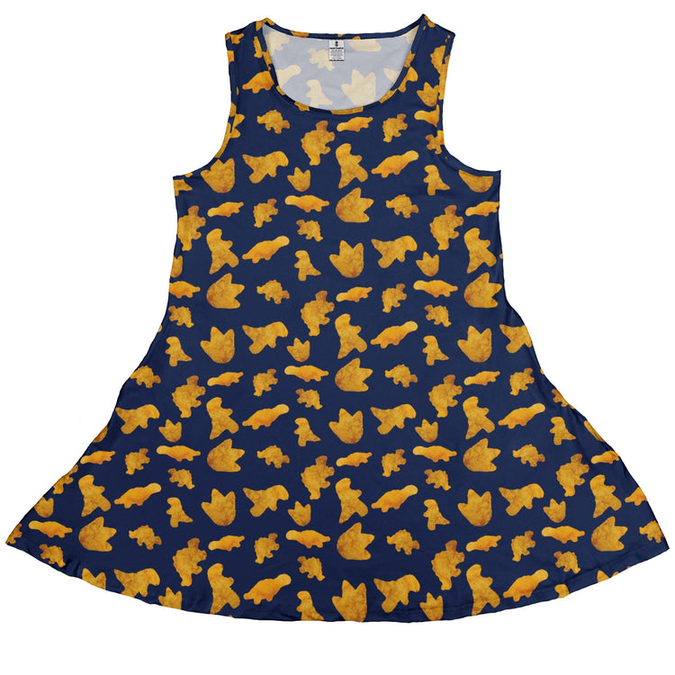 Dinosaur Chicken Nuggets Blue Dress Geek Nerd Design by Random Galaxy dinosaur print lx - C