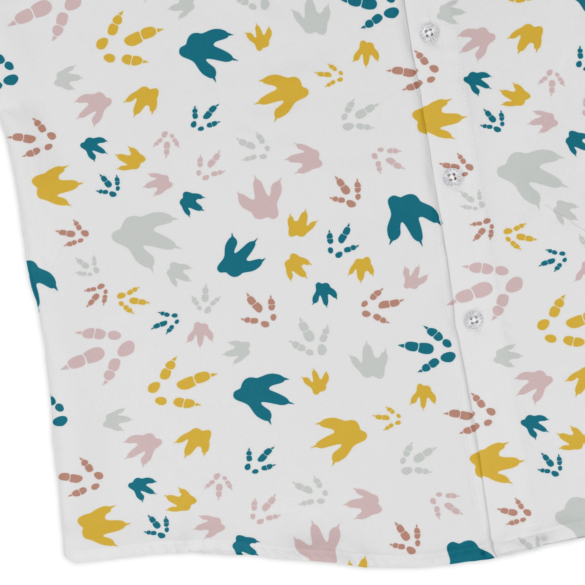 Dinosaur Footprint Tracks White Long Sleeve Button Up Shirt Geek Nerd adult sizing dinosaur print FLOW DESC WRITING