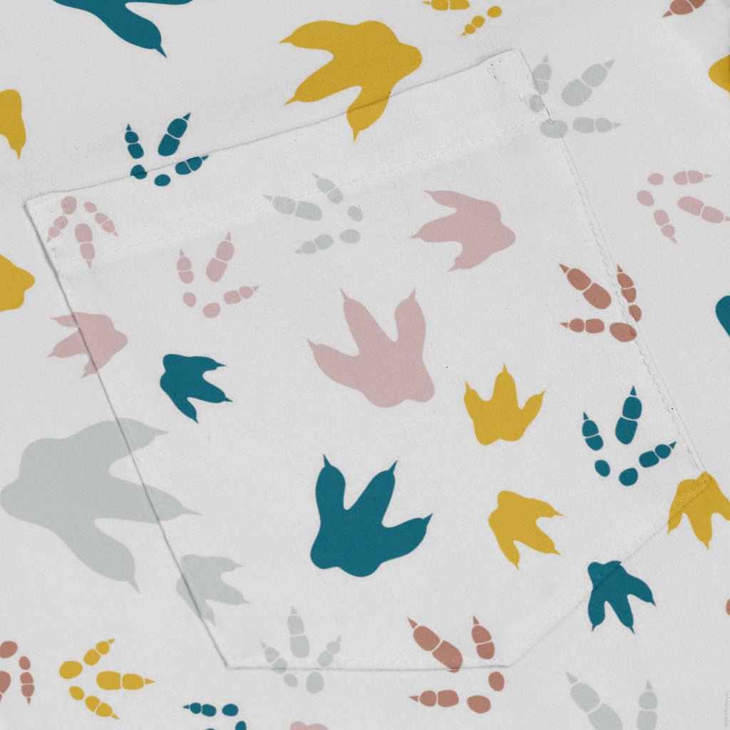 Dinosaur Footprint Tracks White Long Sleeve Button Up Shirt Geek Nerd adult sizing dinosaur print FLOW DESC WRITING