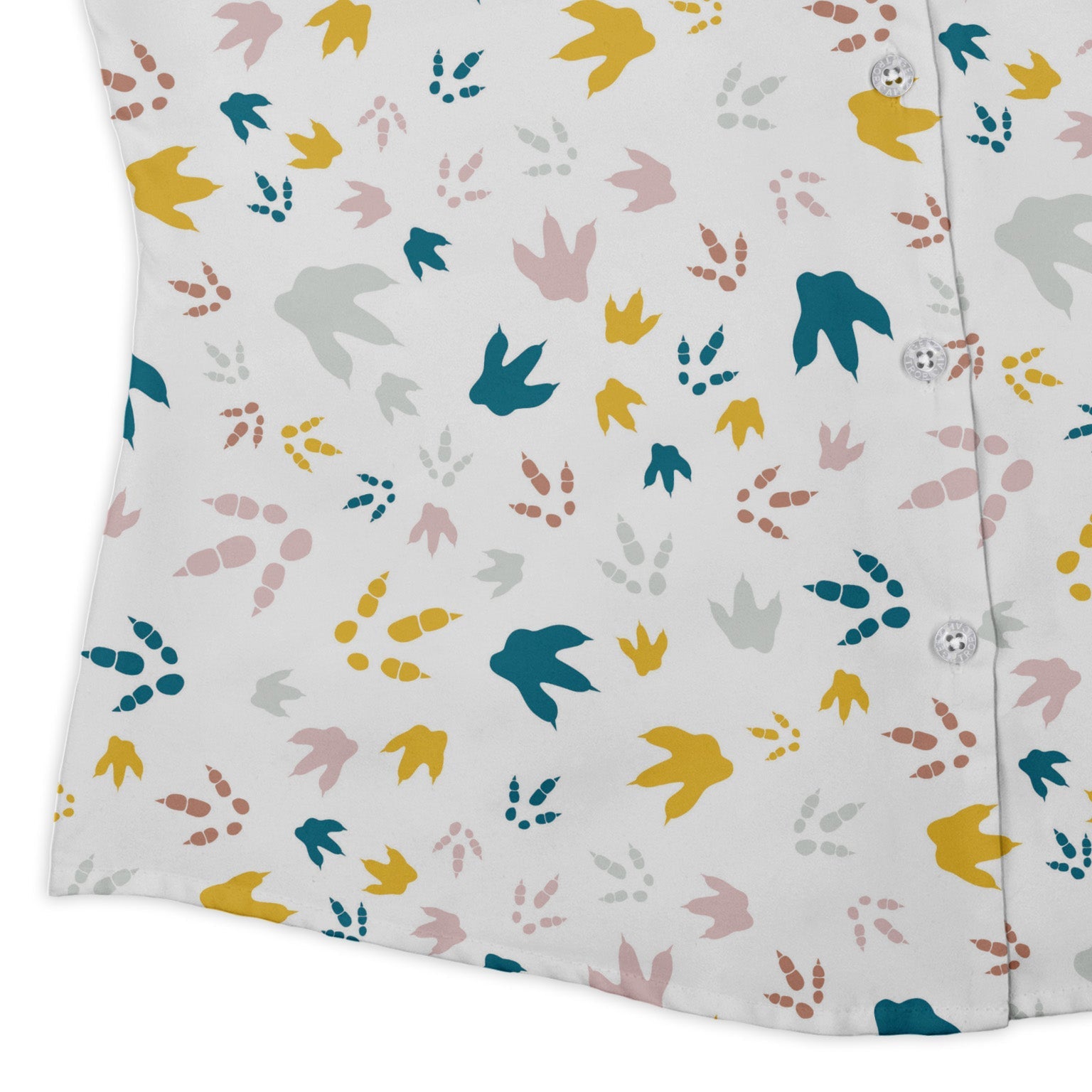 Dinosaur Footprint Tracks White Curvy Button Up Shirt Geek Nerd dinosaur print Simple Patterns women
