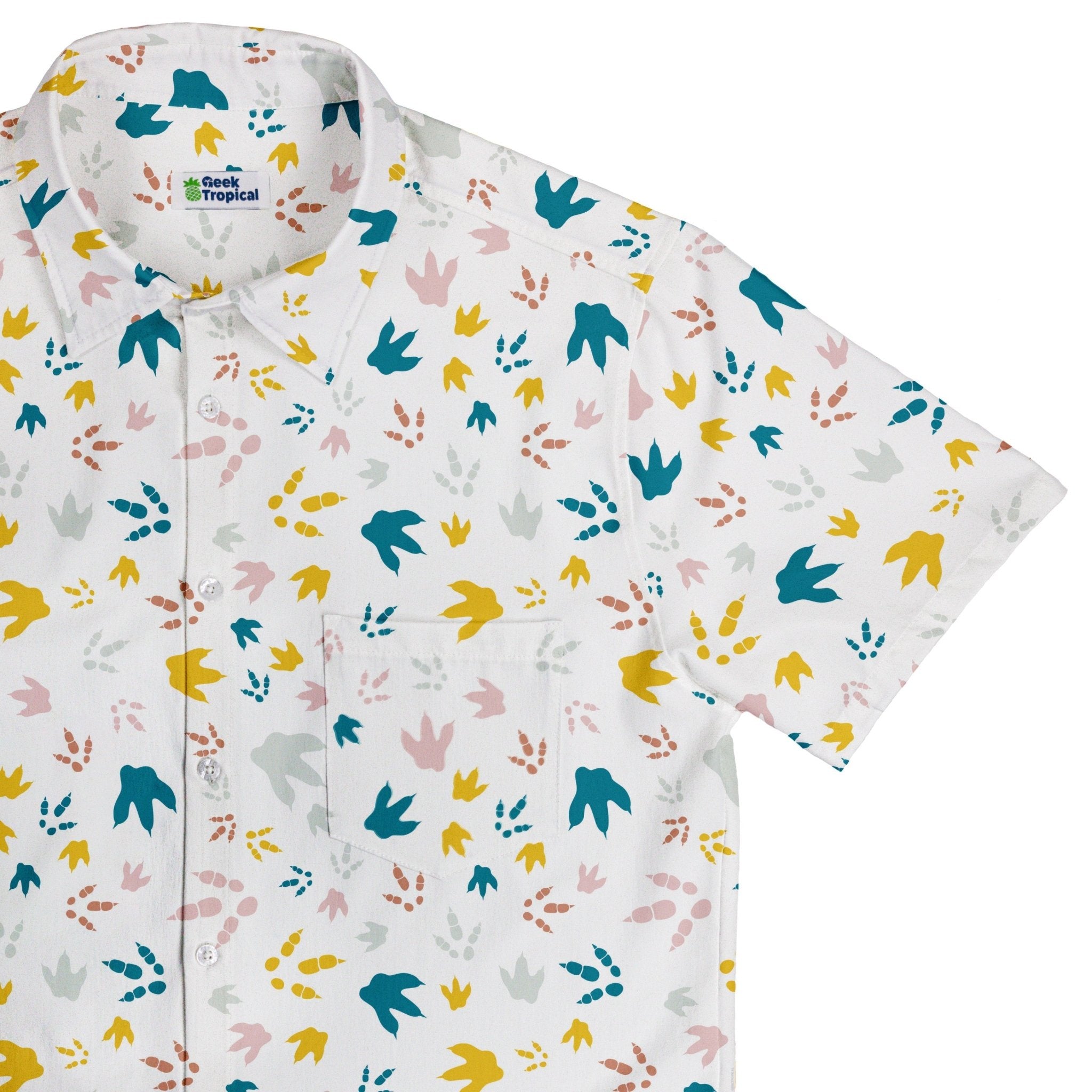 Dinosaur Footprint Tracks White Button Up Shirt - adult sizing - dinosaur print - Simple Patterns