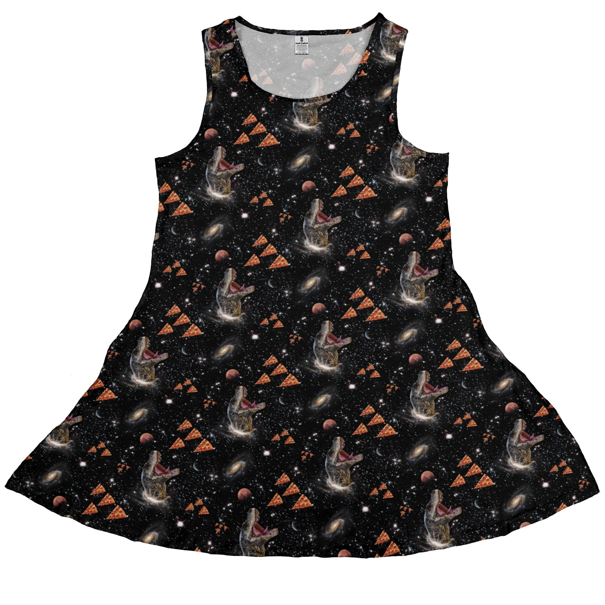Dinosaur Galaxy Pizza Ships Dress Geek Nerd Design by Random Galaxy dinosaur print lx - C