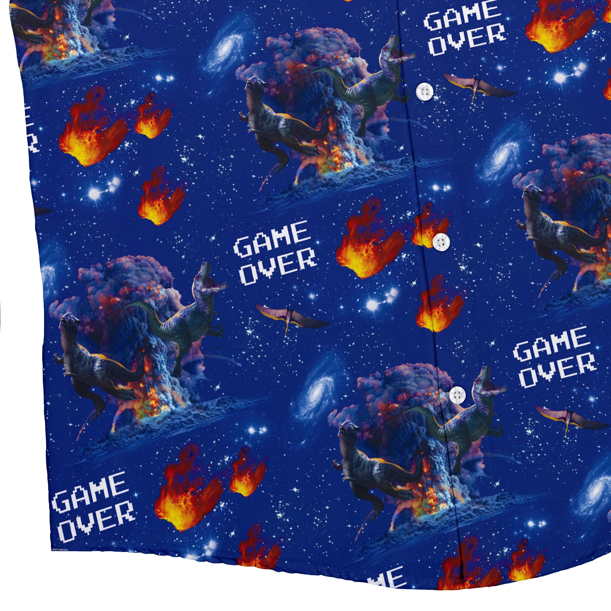 Dinosaur Game Over Button Up Shirt - adult sizing - Design by Random Galaxy - dinosaur print