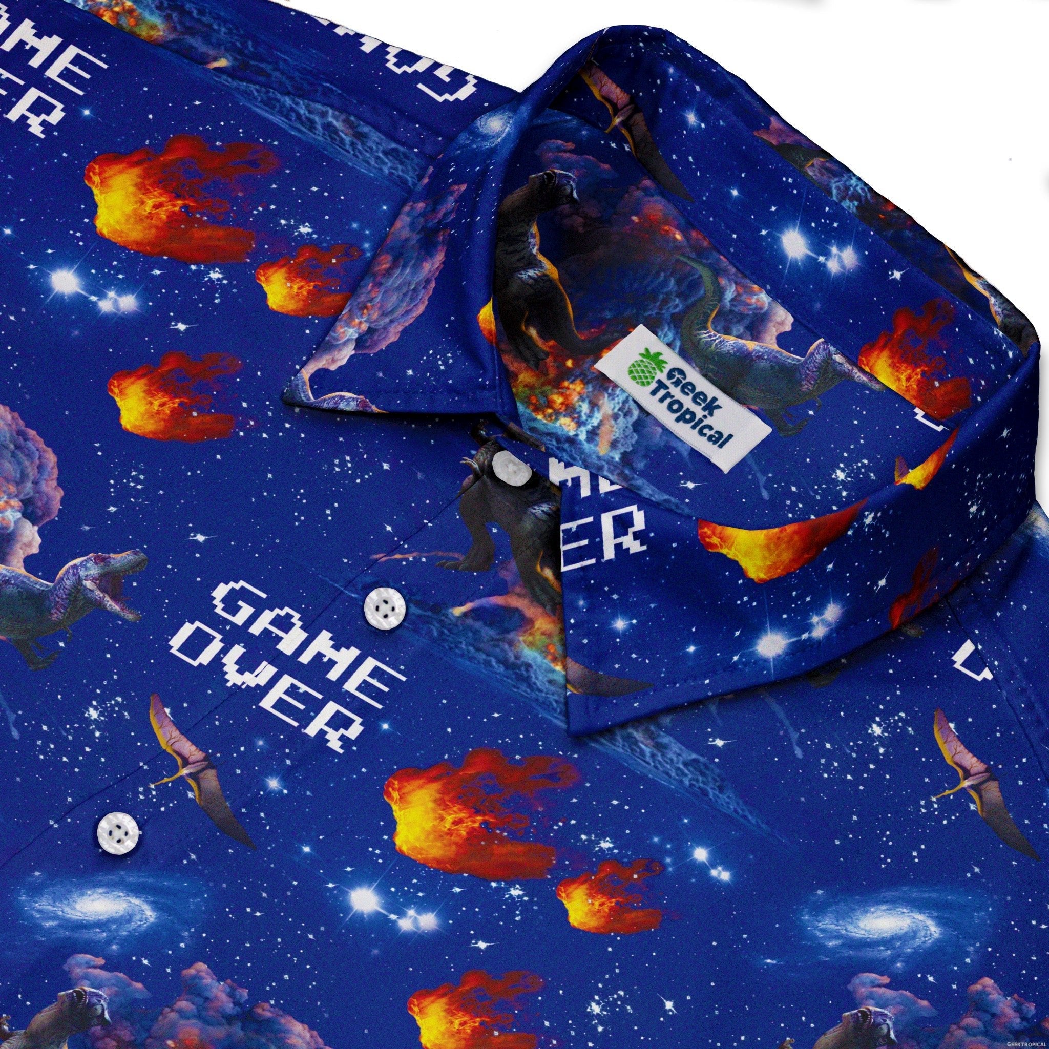 Dinosaur Game Over Button Up Shirt - adult sizing - Design by Random Galaxy - dinosaur print