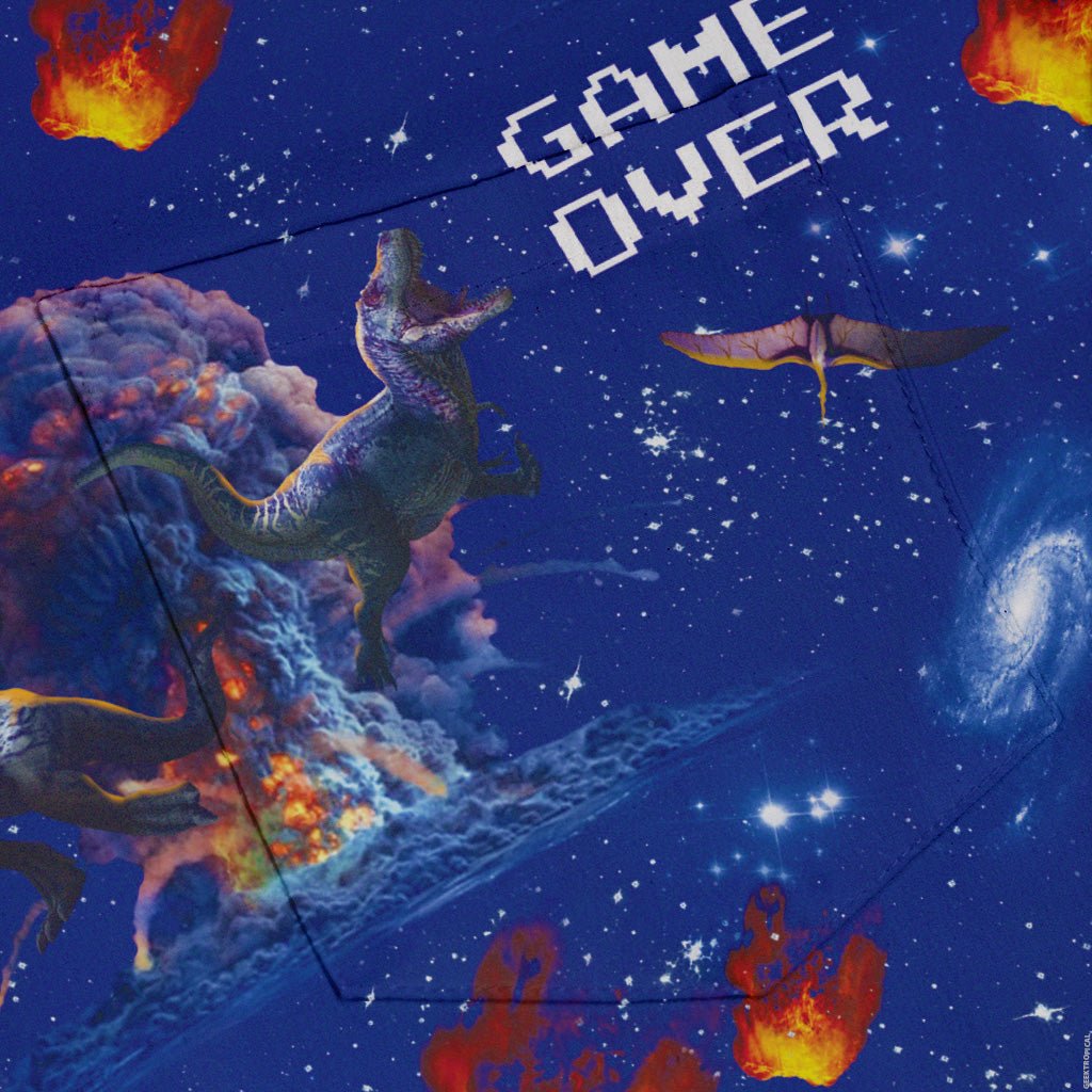 Dinosaur Game Over Button Up Shirt - adult sizing - Design by Random Galaxy - dinosaur print