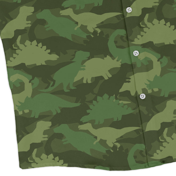 Dinosaur Khaki Army Dinosaur Green Long Sleeve Button Up Shirt Geek Nerd adult sizing dinosaur print FLOW DESC WRITING
