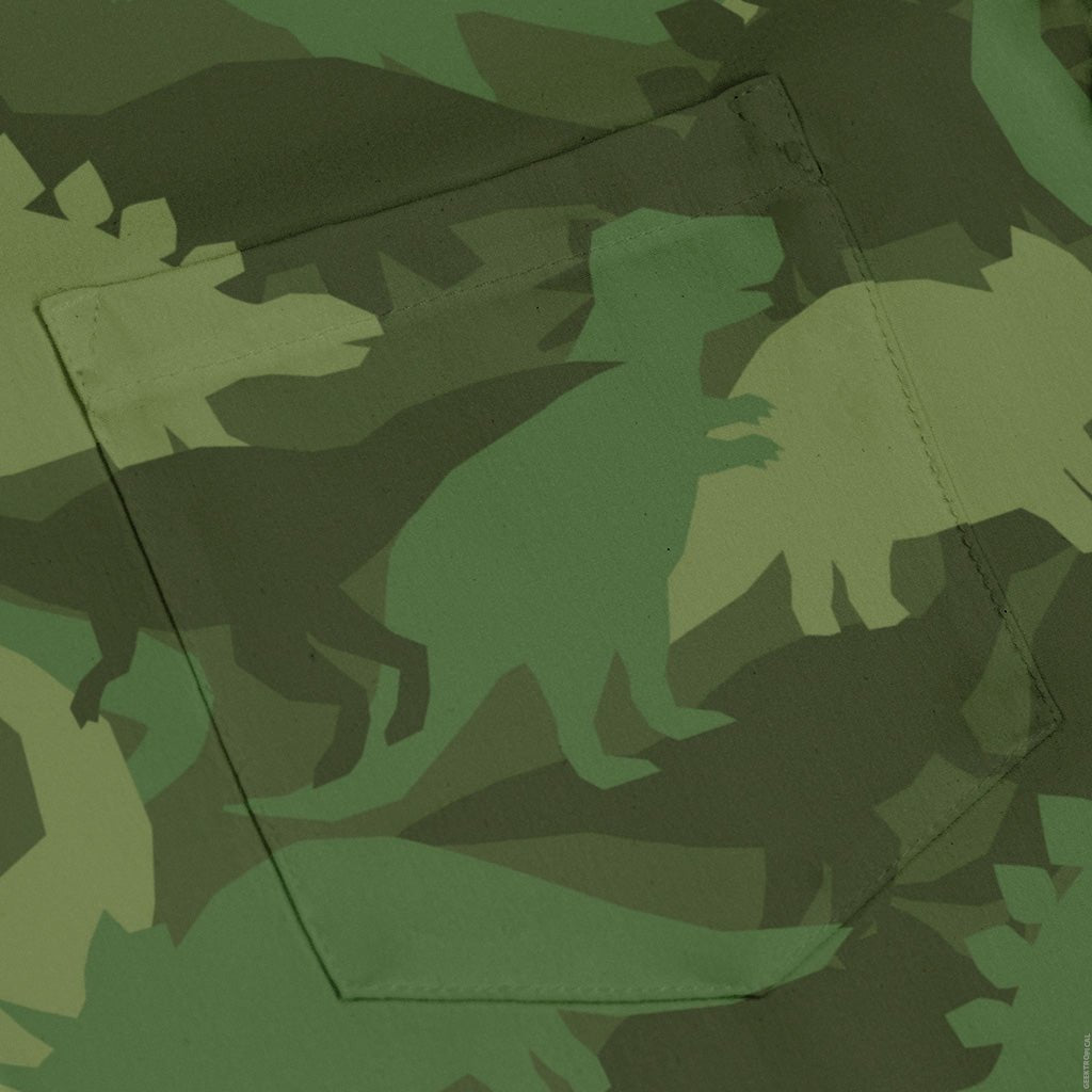 Dinosaur Khaki Army Dinosaur Green Long Sleeve Button Up Shirt Geek Nerd adult sizing dinosaur print FLOW DESC WRITING