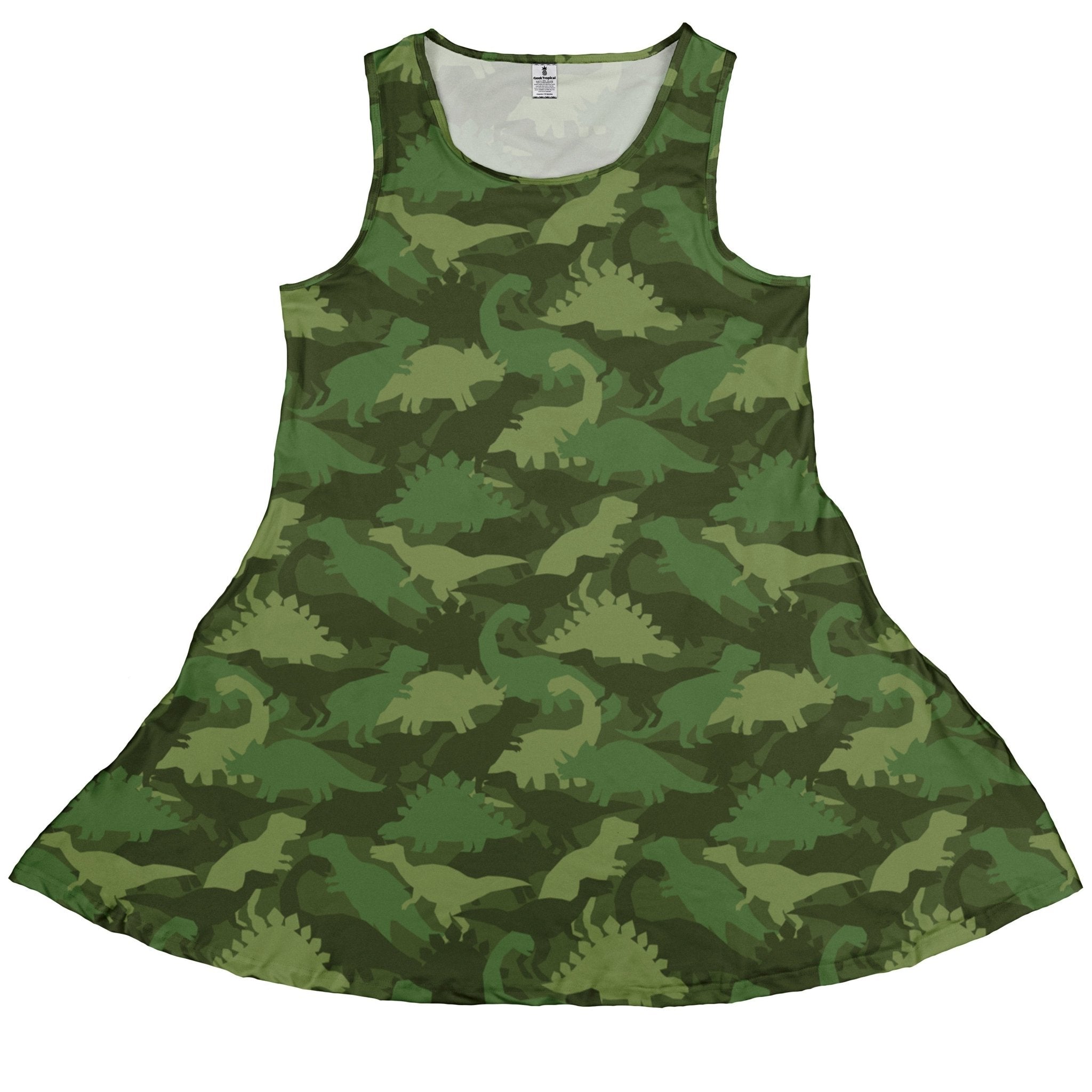 Dinosaur Khaki Army Dinosaur Green Dress Geek Nerd dinosaur print lx - C