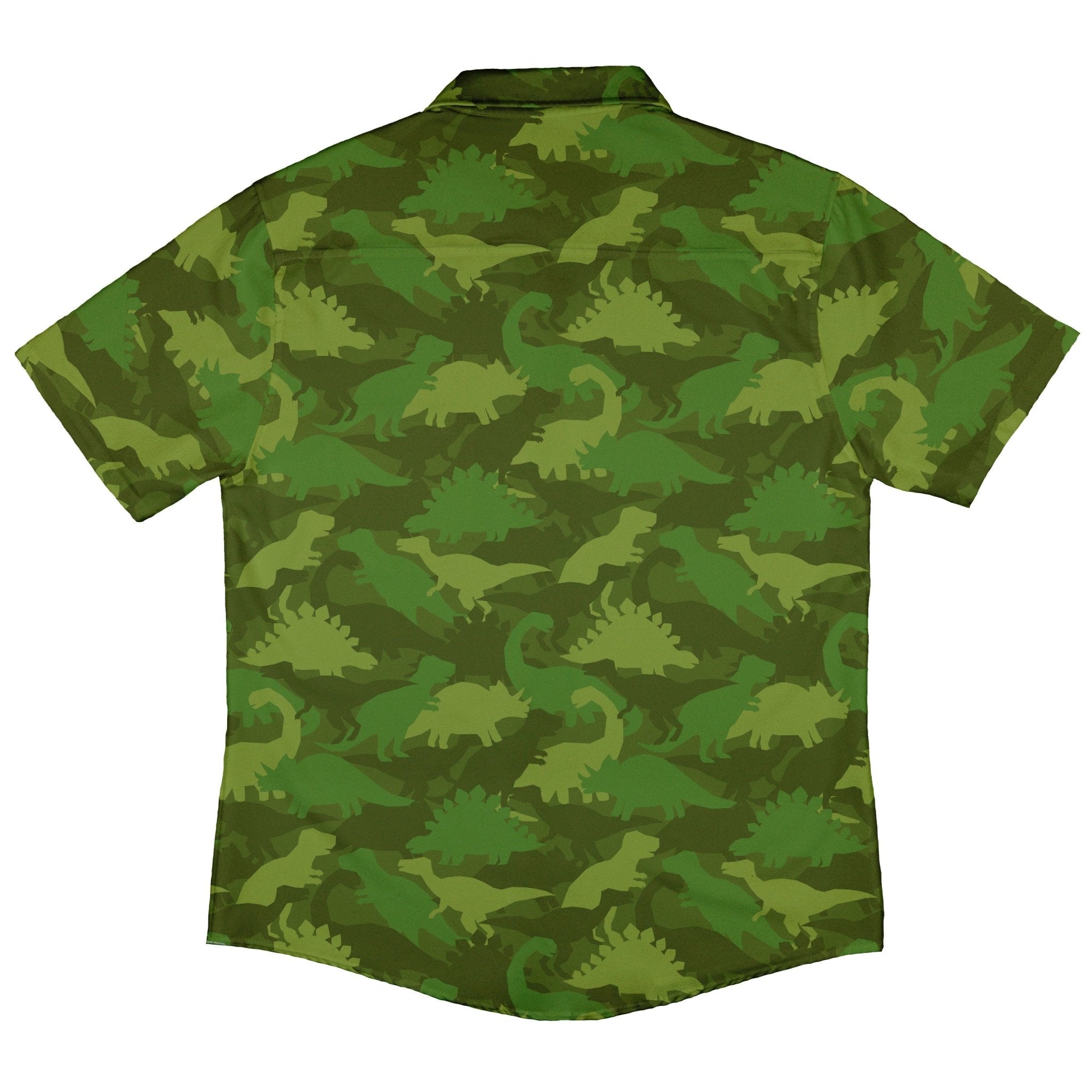 Dinosaur Khaki Army Dinosaur Green Button Up Shirt - adult sizing - dinosaur print -
