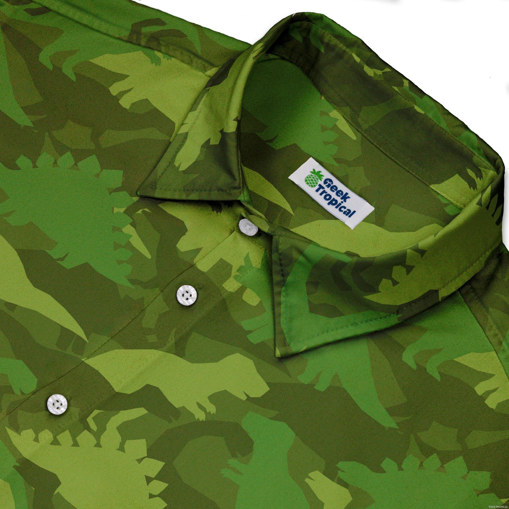Dinosaur Khaki Army Dinosaur Green Button Up Shirt - adult sizing - dinosaur print -