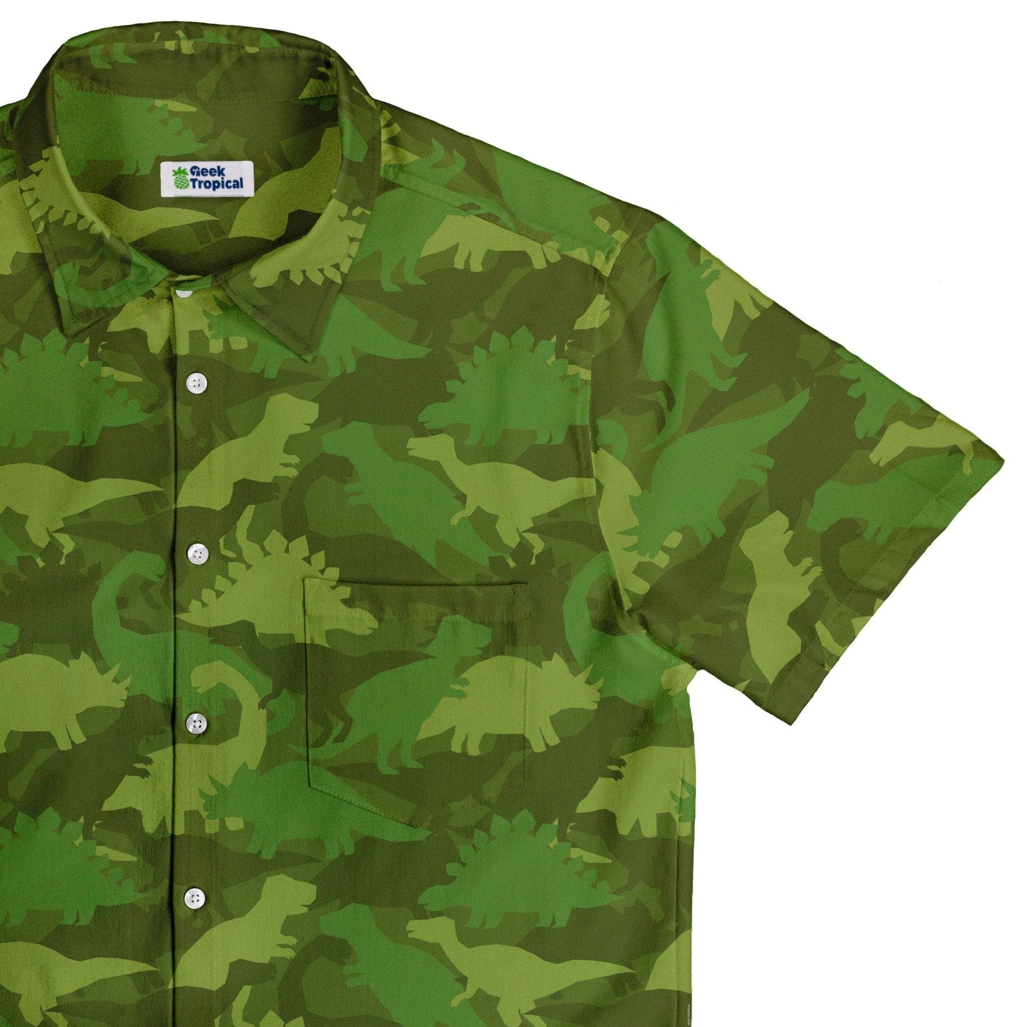 Dinosaur Khaki Army Dinosaur Green Button Up Shirt - adult sizing - dinosaur print -