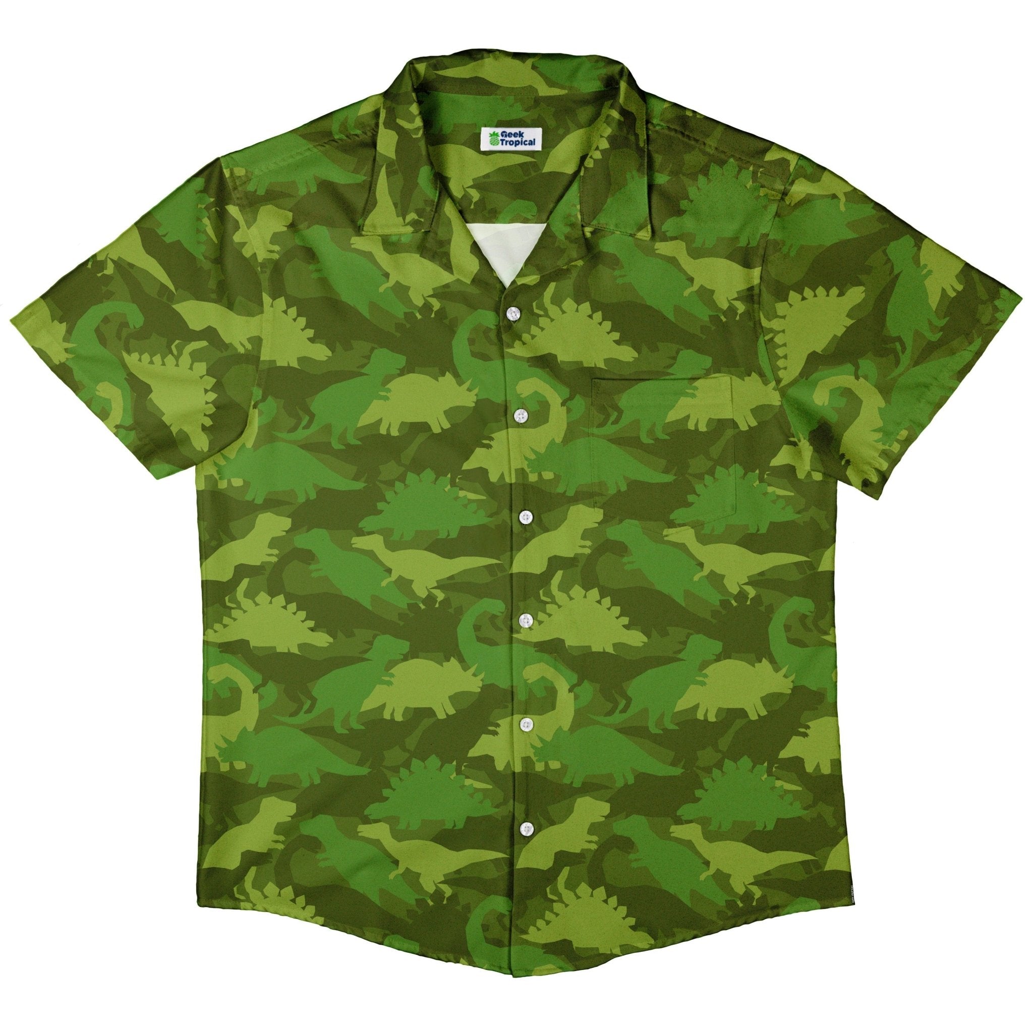 Dinosaur Khaki Army Dinosaur Green Button Up Shirt - adult sizing - dinosaur print -