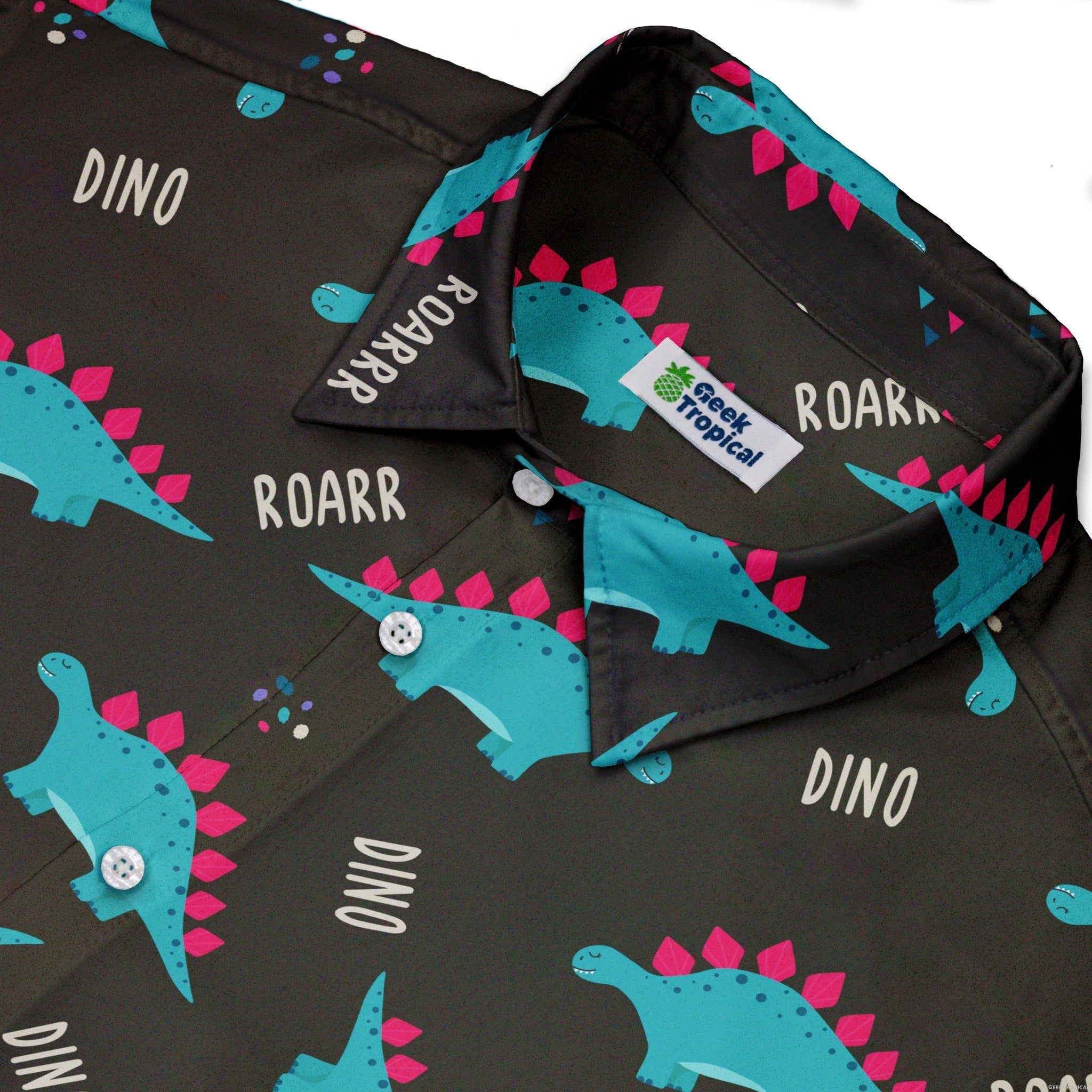 Dinosaur Roarrr Black Button Up Shirt - adult sizing - dinosaur print -