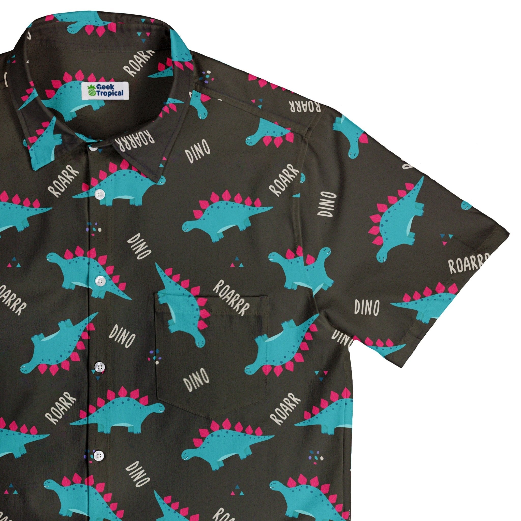 Dinosaur Roarrr Black Button Up Shirt - adult sizing - dinosaur print -