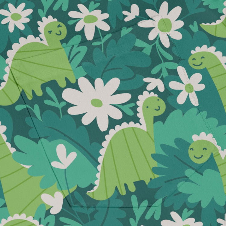 Dinosaur Smiles Flowers and Leaves Long Sleeve Button Up Shirt Geek Nerd adult sizing dinosaur print FLOW DESC WRITING