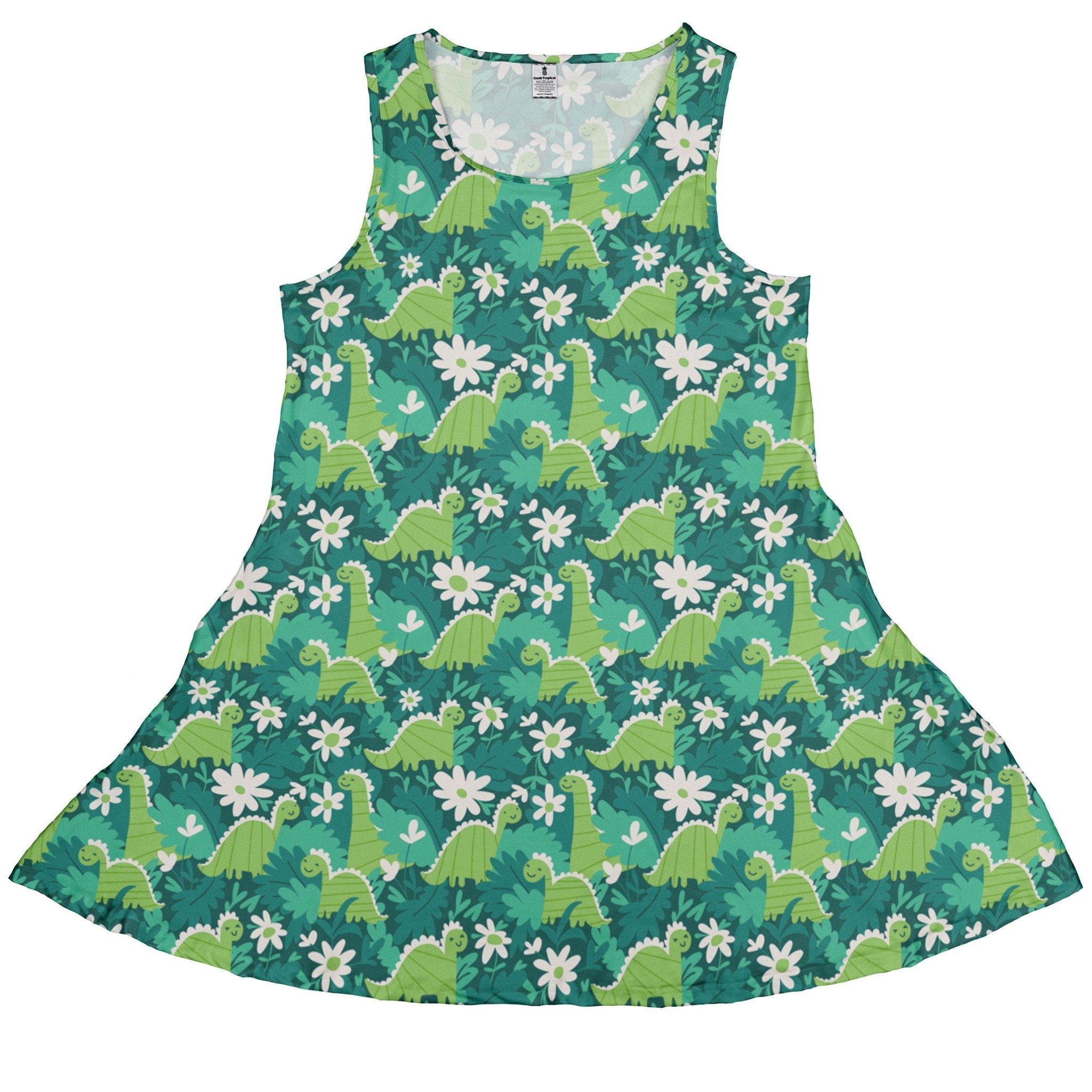 Dinosaur Smiles Flowers And Leaves Dress Geek Nerd dinosaur print lx - C Maximalist Patterns