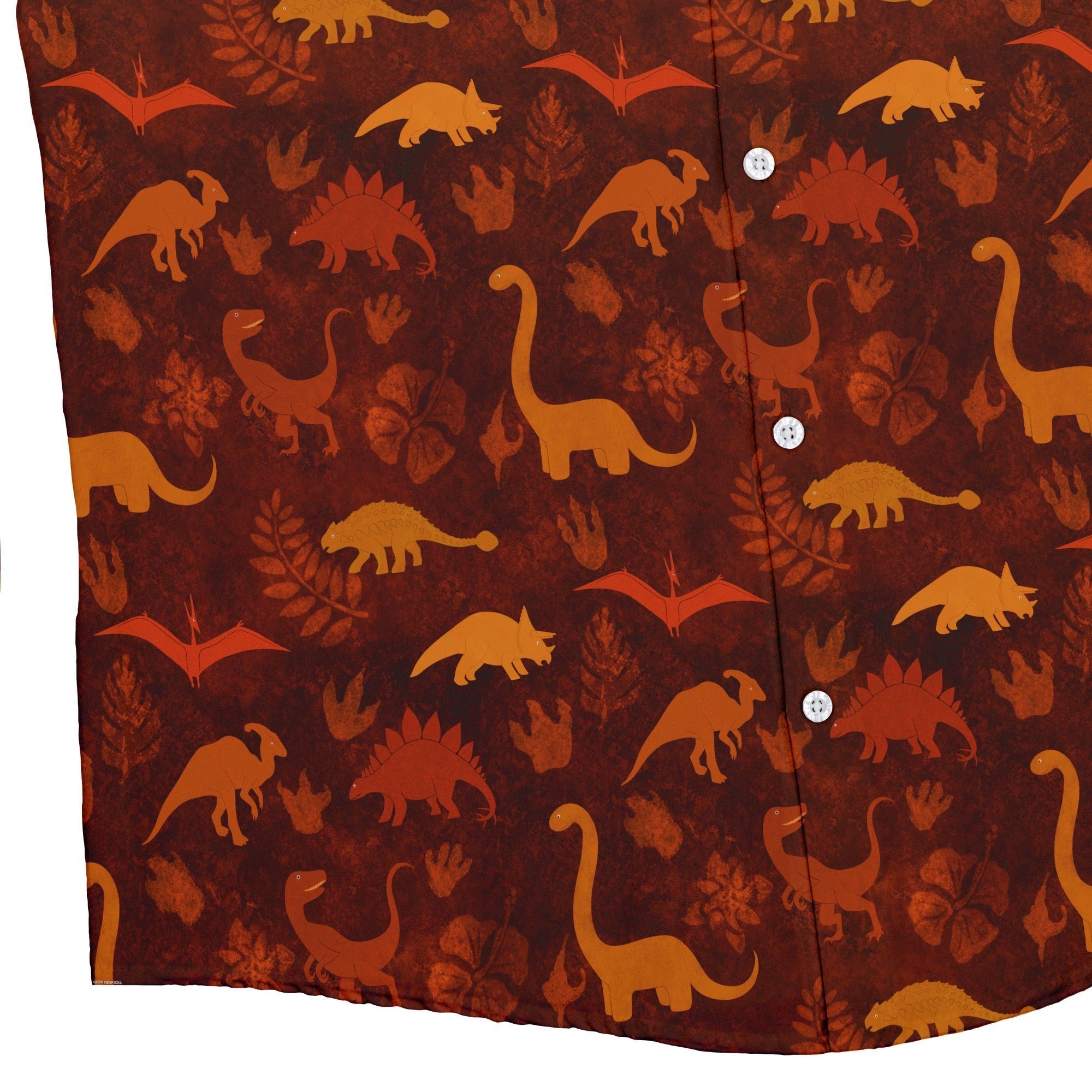 Dinosaur Tropical Fall Sunset Button Up Shirt - adult sizing - Animal Patterns - Designs by Nathan