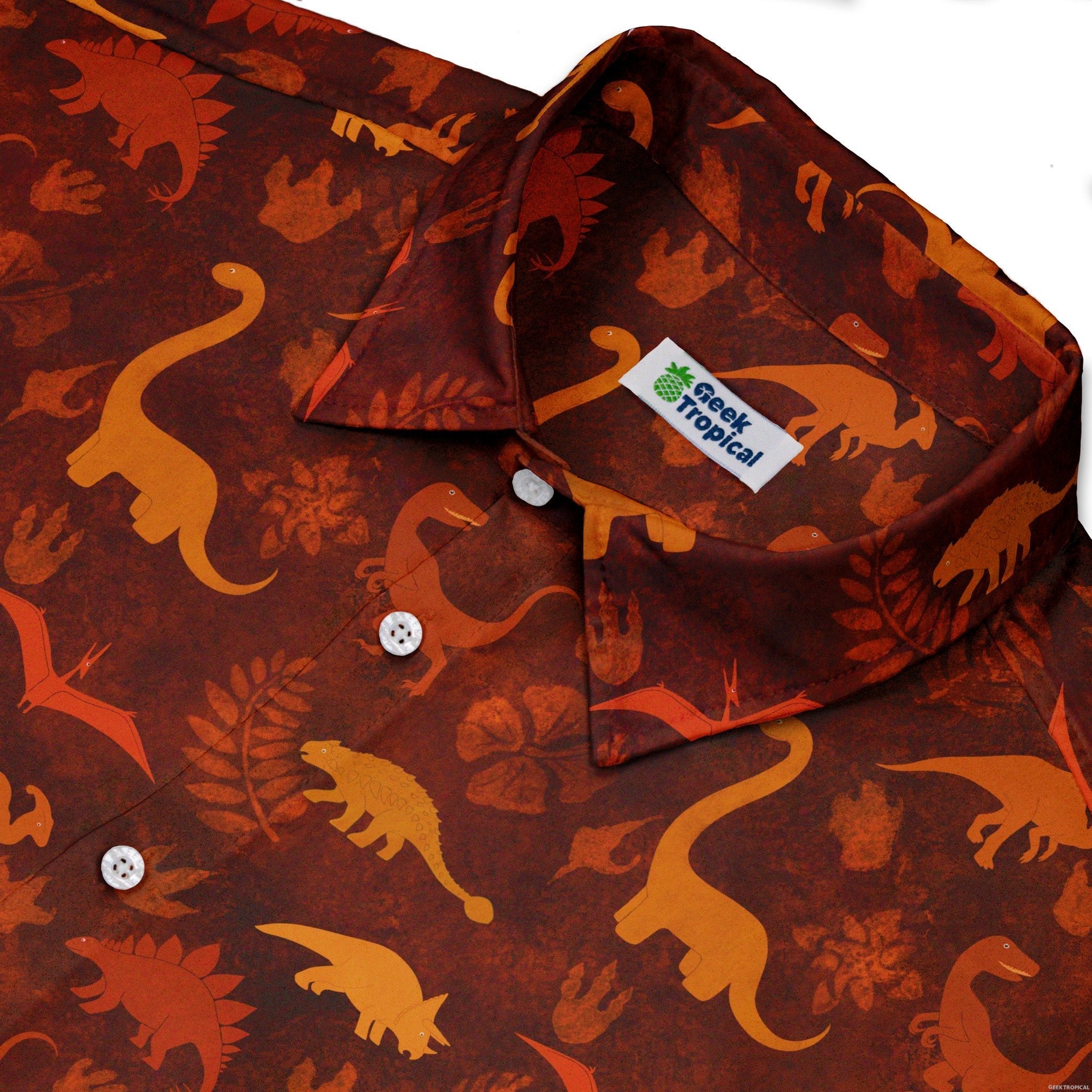 Dinosaur Tropical Fall Sunset Button Up Shirt - adult sizing - Animal Patterns - Designs by Nathan