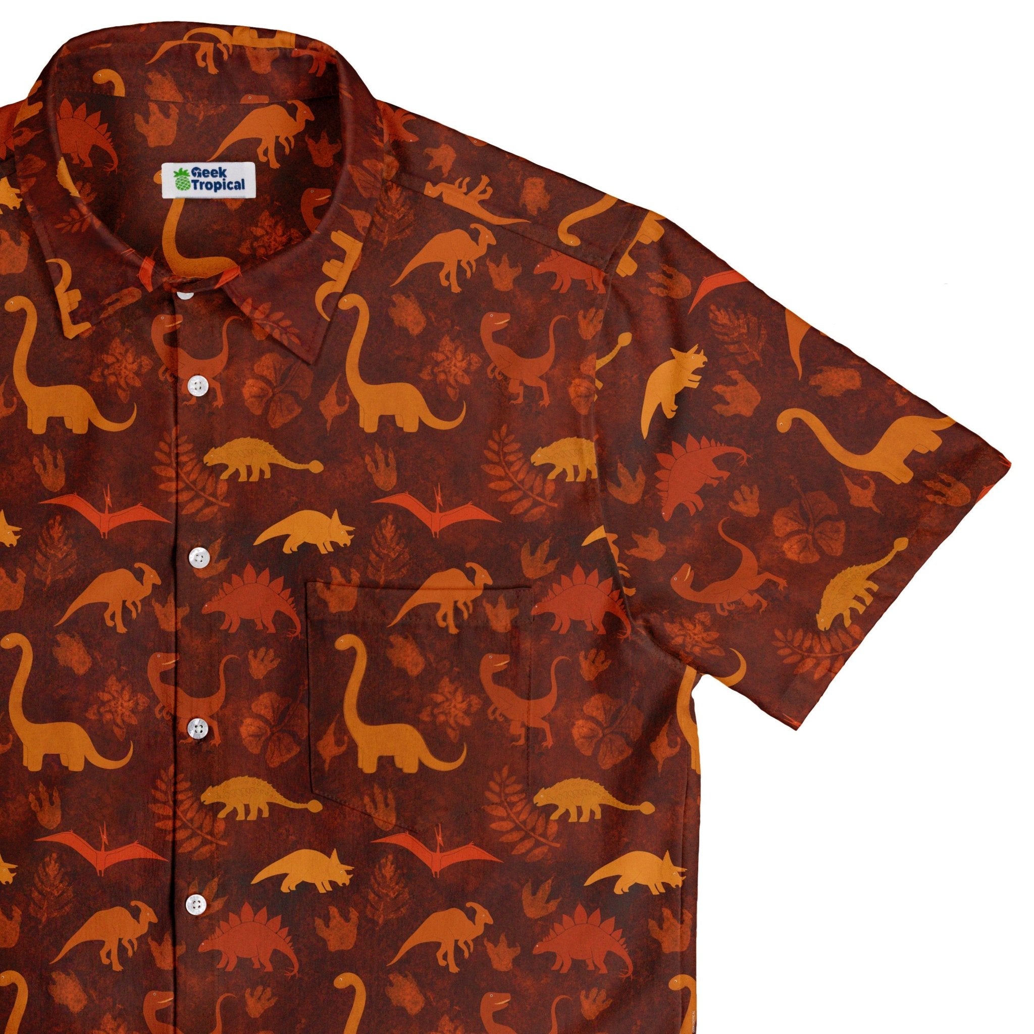 Dinosaur Tropical Fall Sunset Button Up Shirt - adult sizing - Animal Patterns - Designs by Nathan