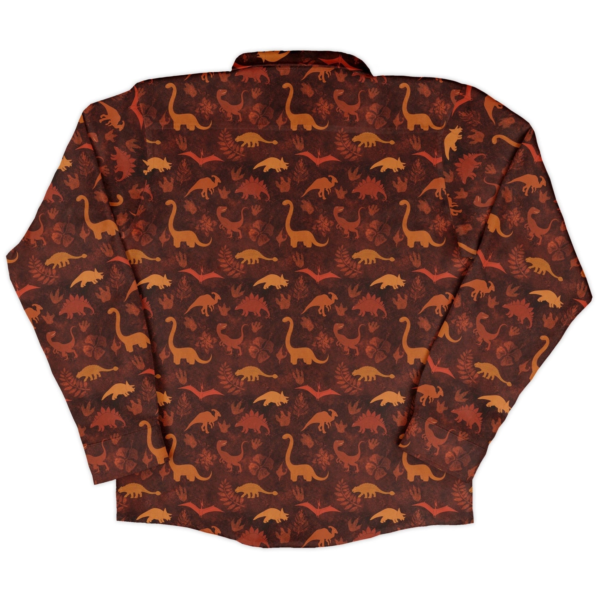 Dinosaur Tropical Fall Sunset Long Sleeve Button Up Shirt Geek Nerd adult sizing Animal Patterns Designs by Nathan