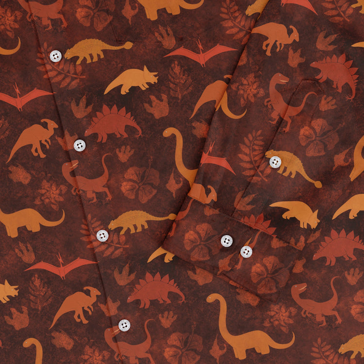 Dinosaur Tropical Fall Sunset Long Sleeve Button Up Shirt Geek Nerd adult sizing Animal Patterns Designs by Nathan