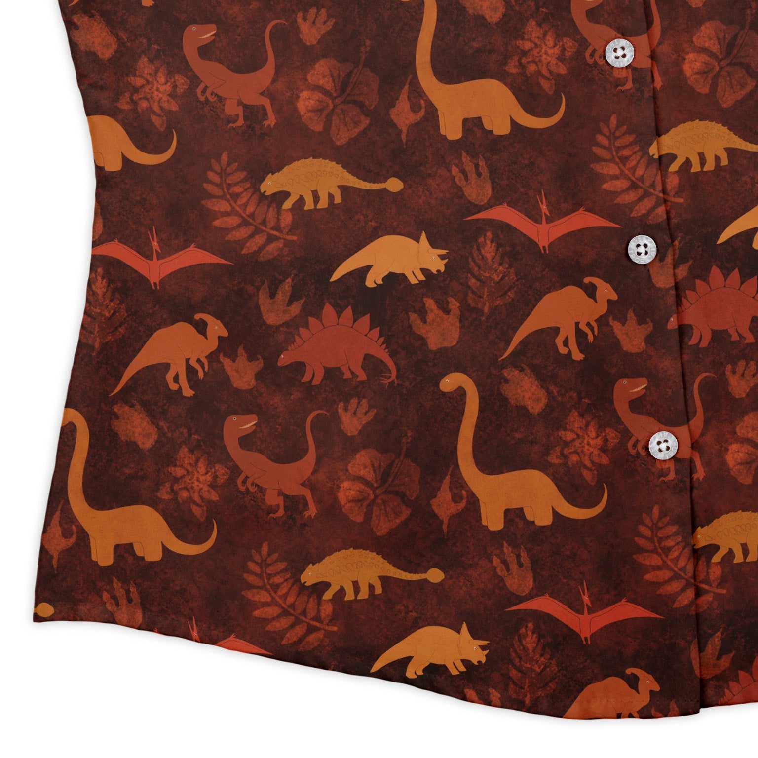 Dinosaur Tropical Fall Sunset Curvy Button Up Shirt Geek Nerd Animal Patterns Designs by Nathan dinosaur print