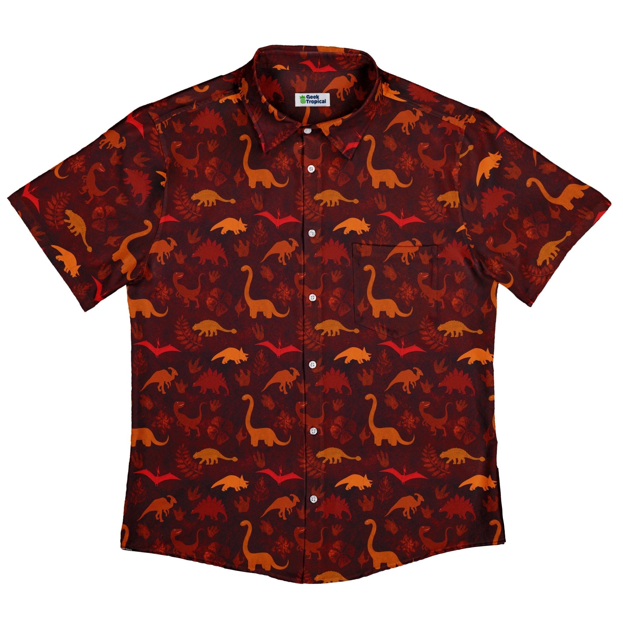 Dinosaur Tropical Sunset Button Up Shirt - adult sizing - Animal Patterns - Designs by Nathan