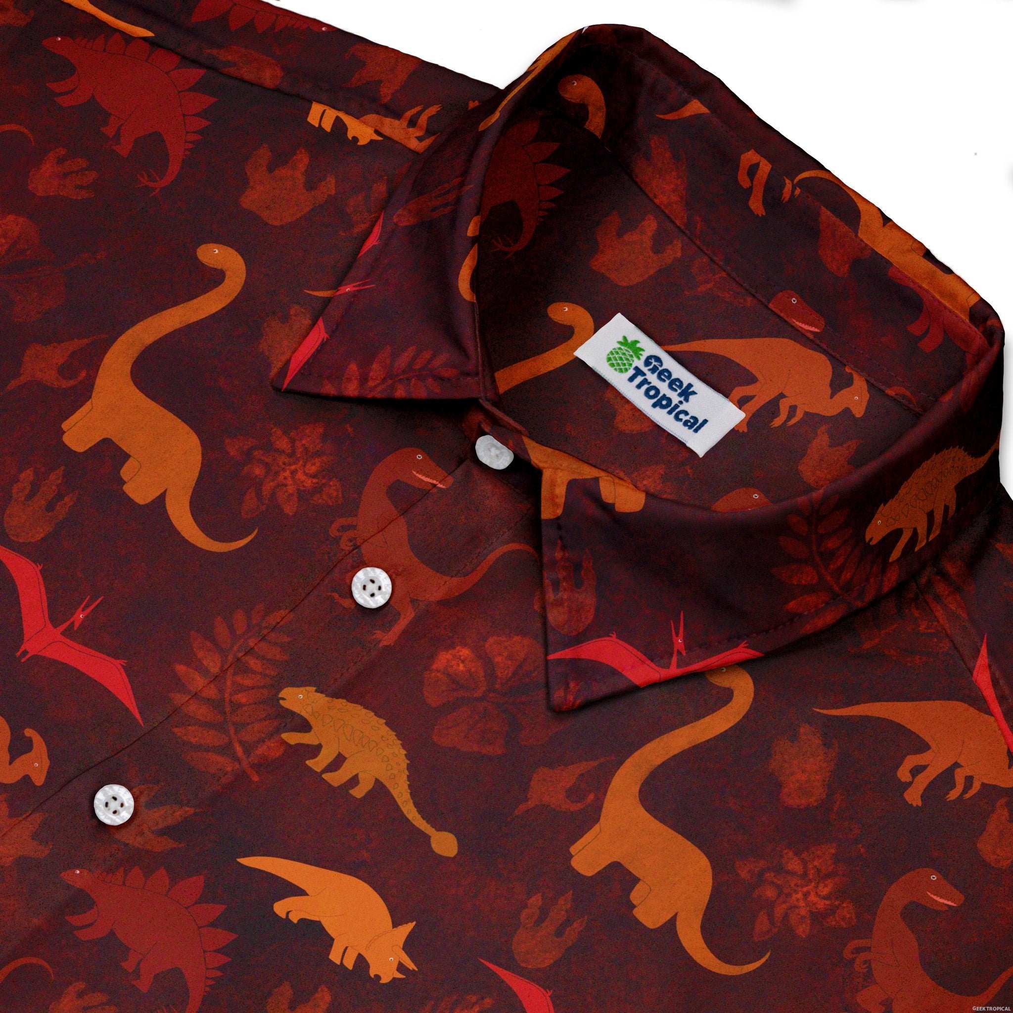Dinosaur Tropical Sunset Button Up Shirt - adult sizing - Animal Patterns - Designs by Nathan