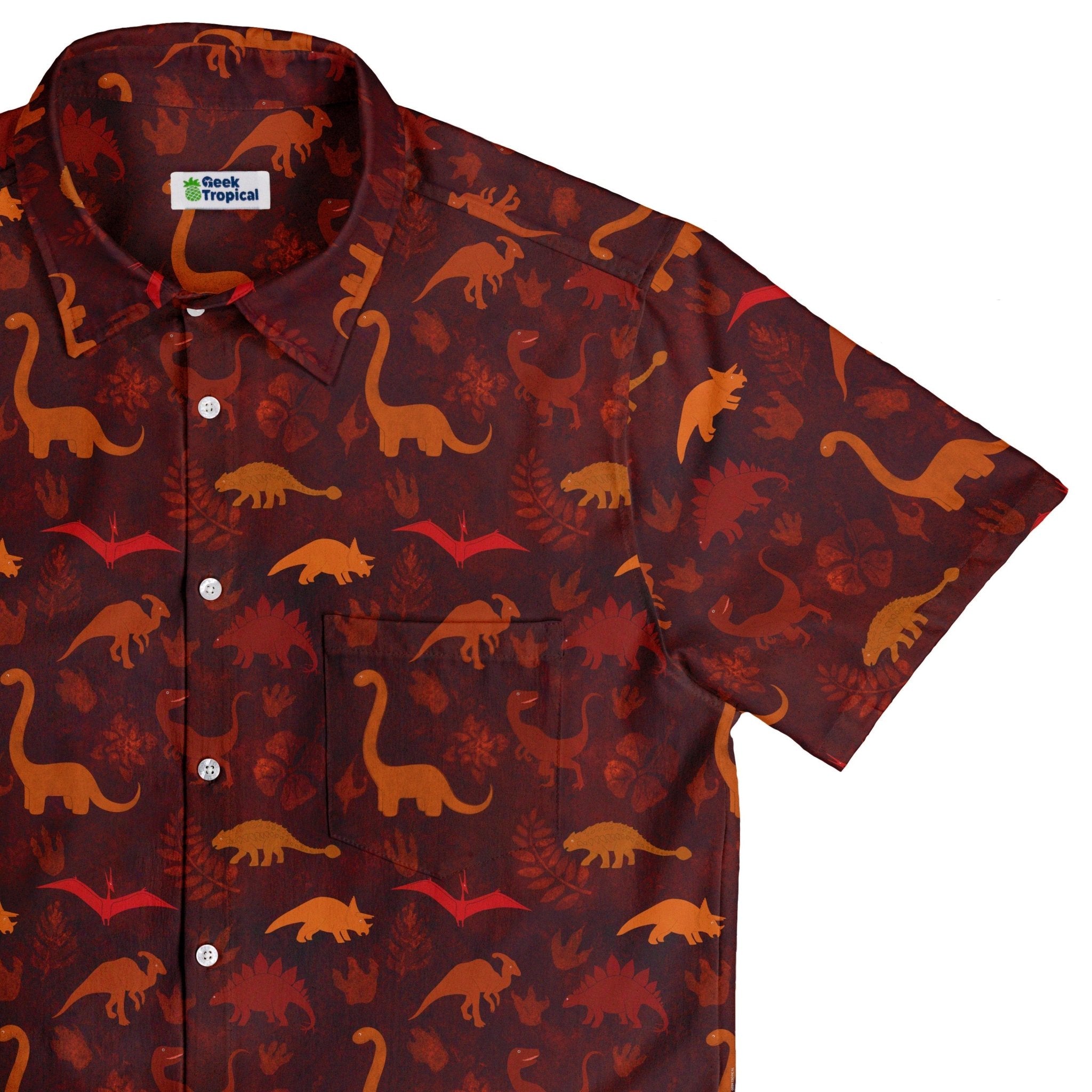 Dinosaur Tropical Sunset Button Up Shirt - adult sizing - Animal Patterns - Designs by Nathan
