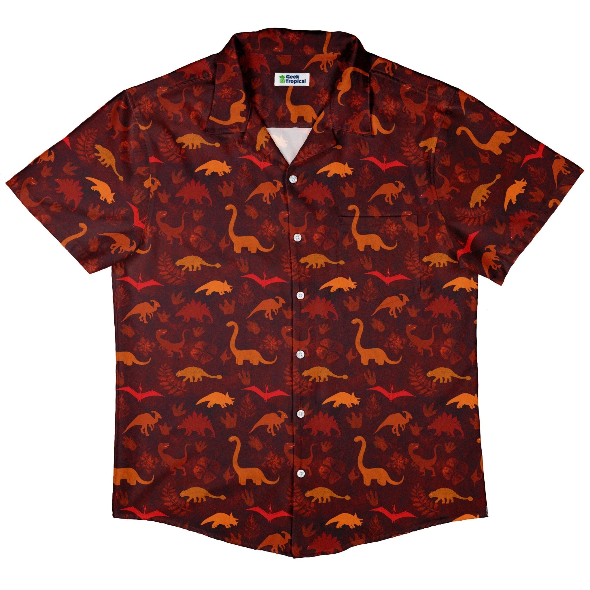 Dinosaur Tropical Sunset Button Up Shirt - adult sizing - Animal Patterns - Designs by Nathan