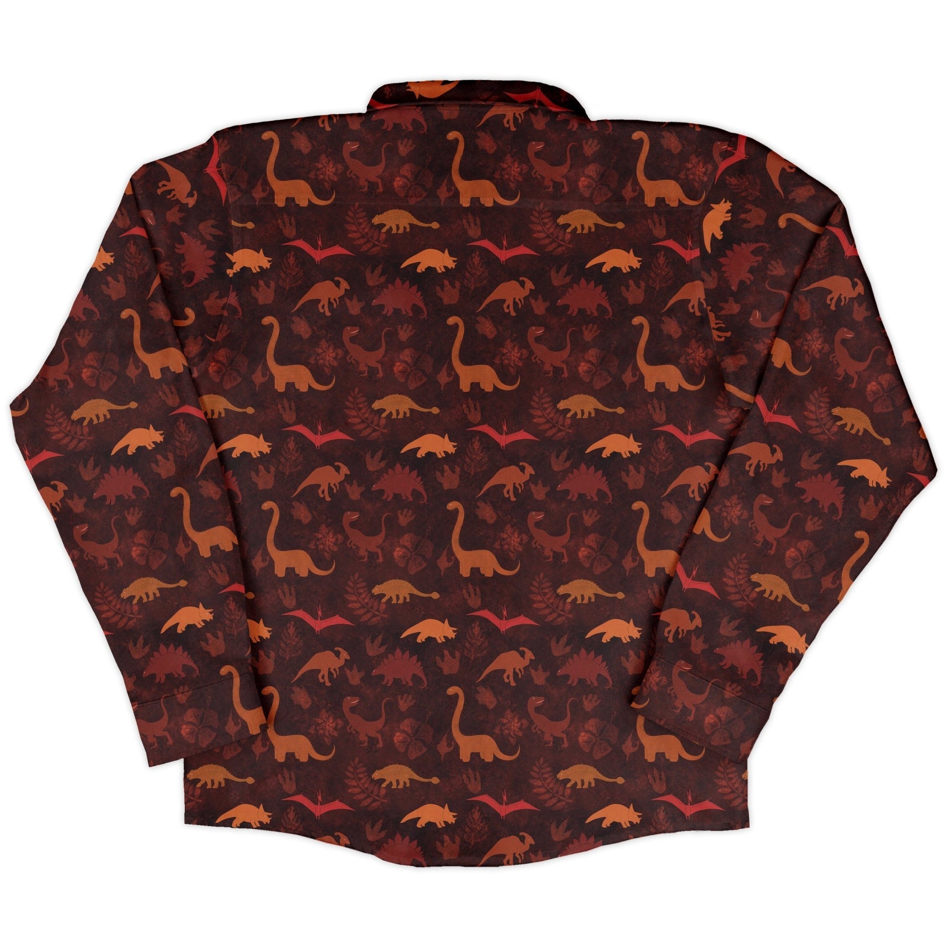 Dinosaur Tropical Sunset Long Sleeve Button Up Shirt Geek Nerd adult sizing Animal Patterns Designs by Nathan