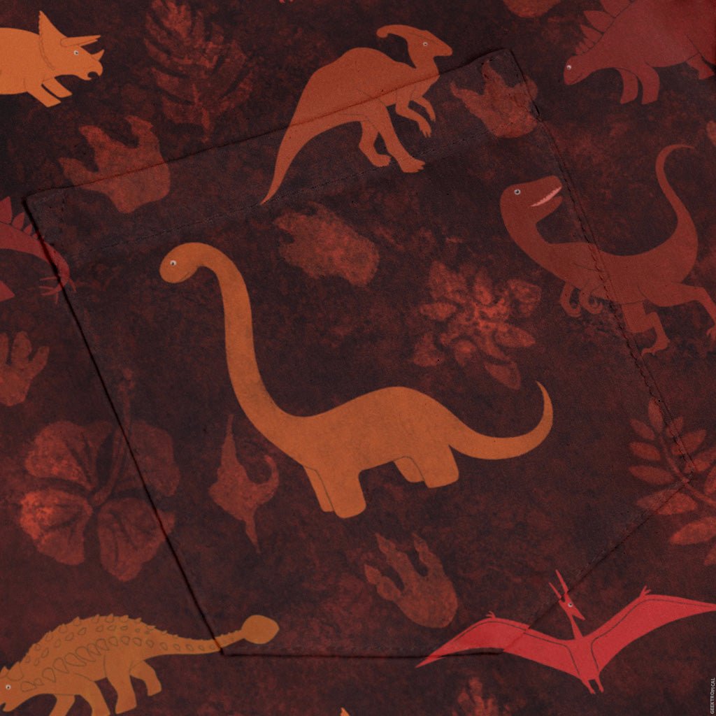 Dinosaur Tropical Sunset Long Sleeve Button Up Shirt Geek Nerd adult sizing Animal Patterns Designs by Nathan