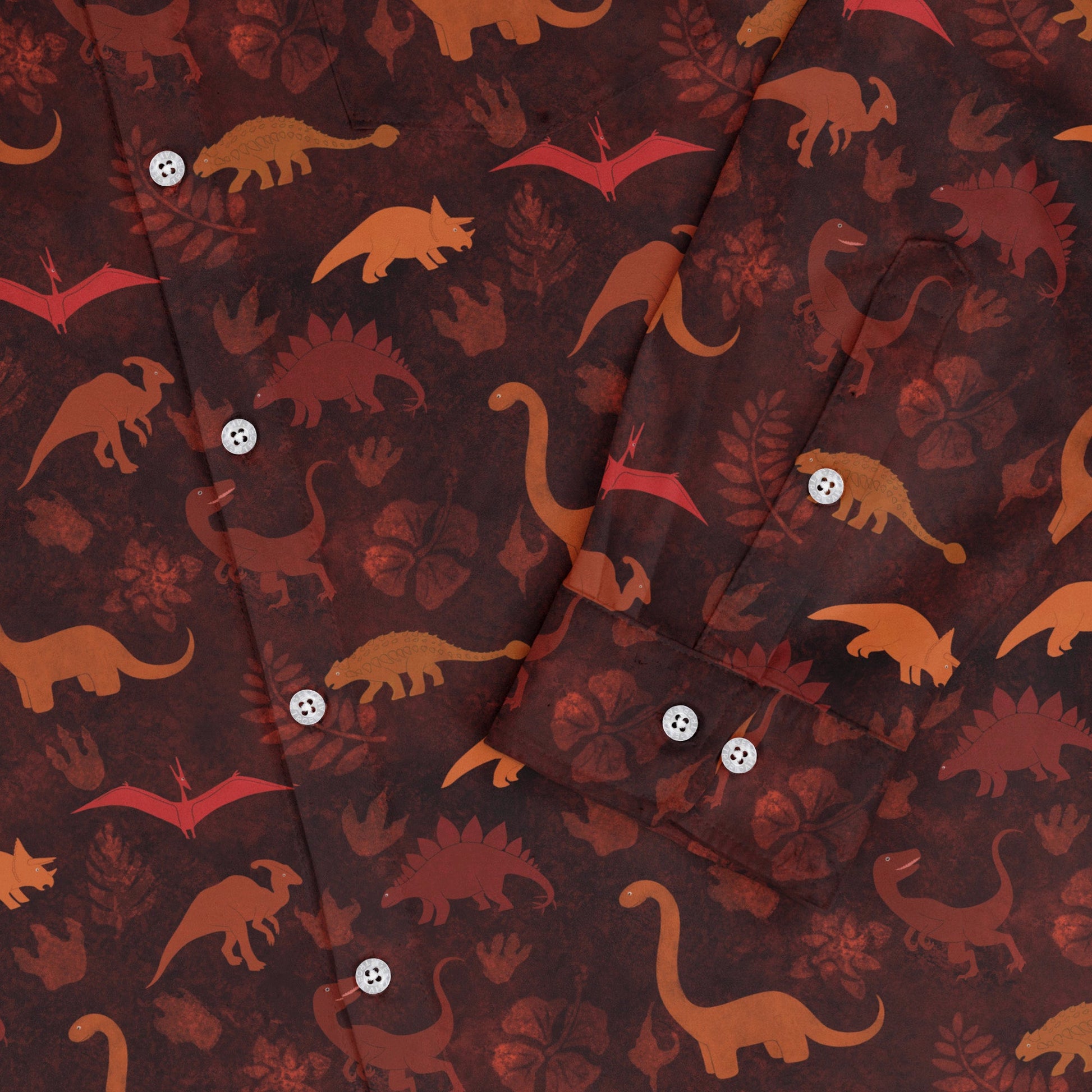 Dinosaur Tropical Sunset Long Sleeve Button Up Shirt Geek Nerd adult sizing Animal Patterns Designs by Nathan