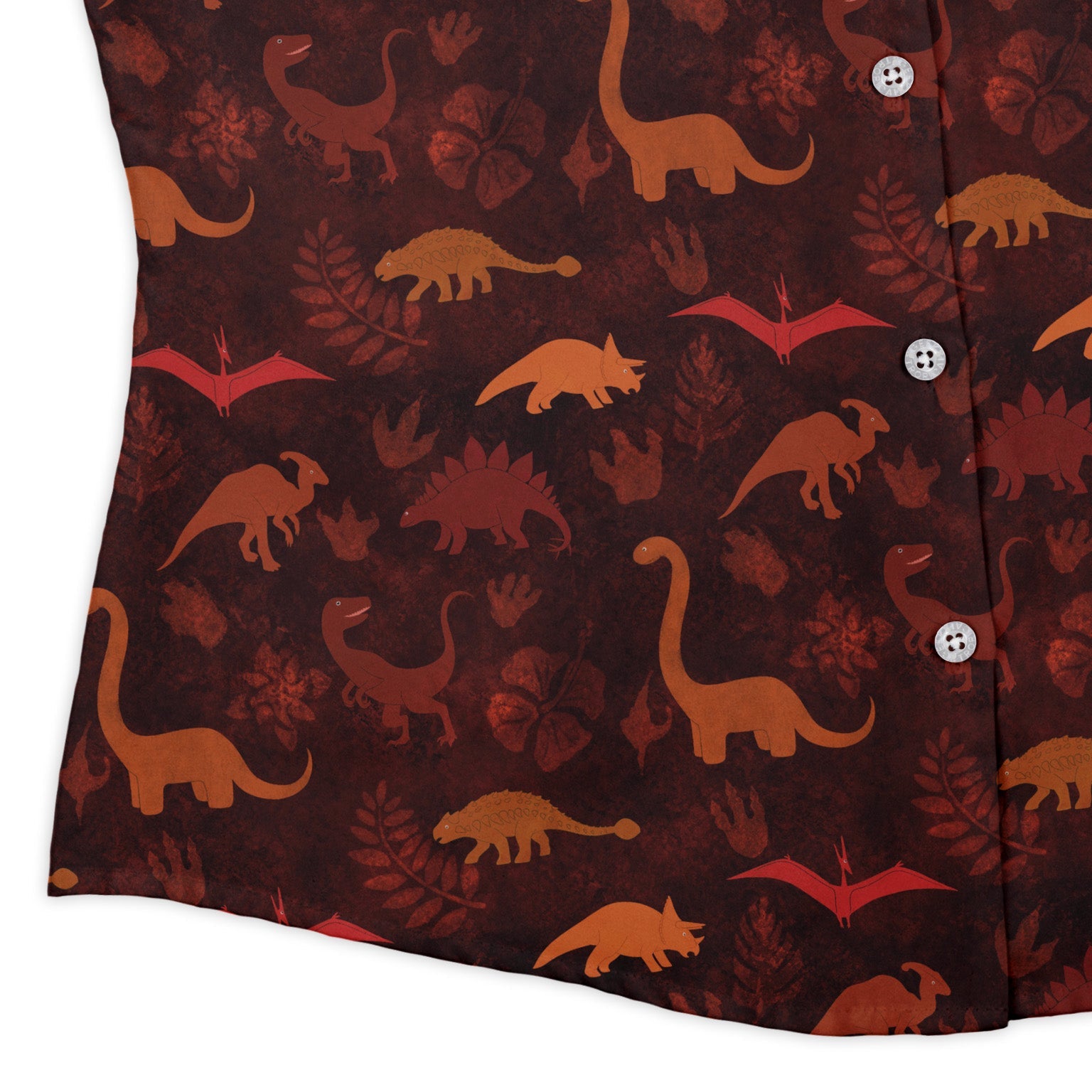 Dinosaur Tropical Sunset Curvy Button Up Shirt Geek Nerd Animal Patterns Designs by Nathan dinosaur print