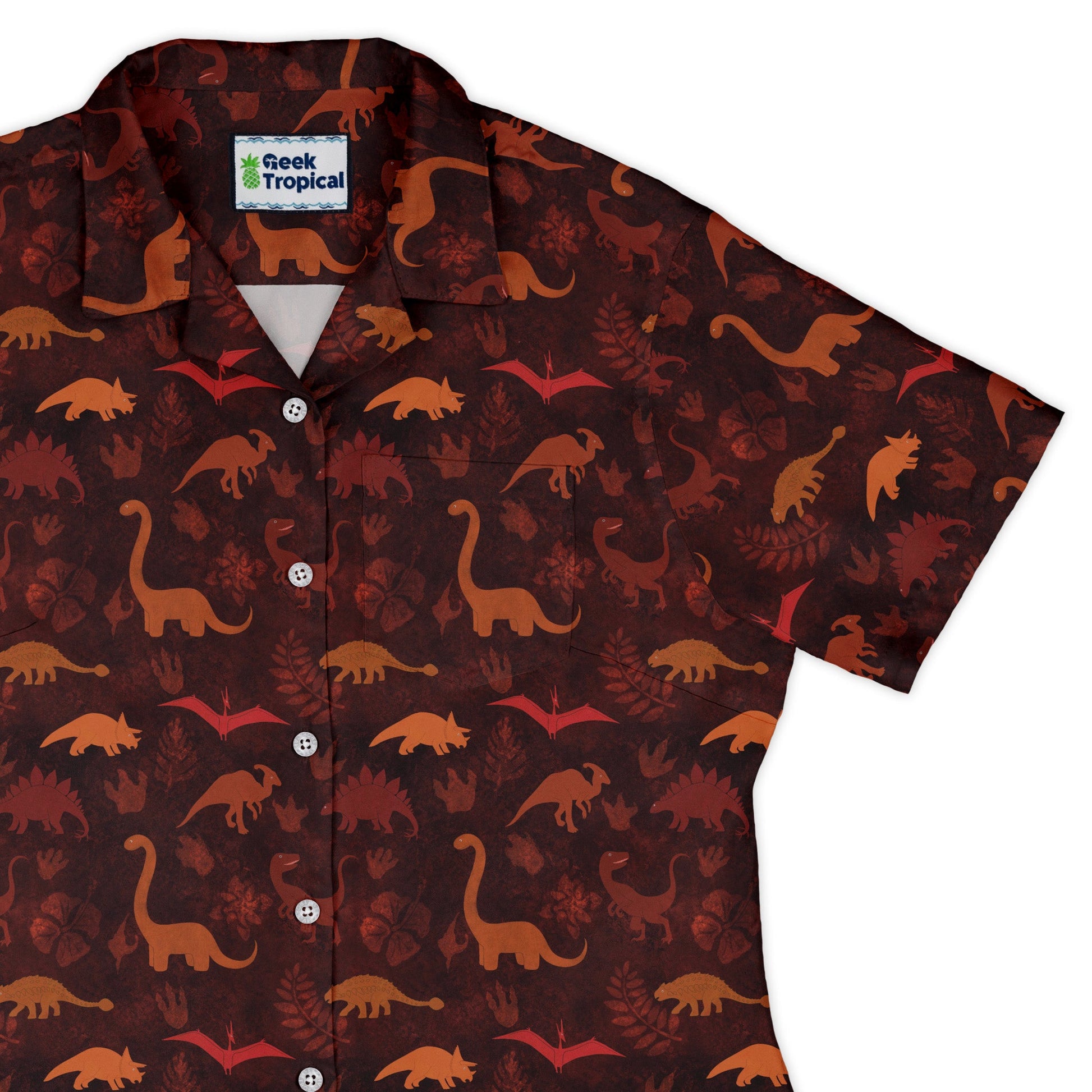 Dinosaur Tropical Sunset Curvy Button Up Shirt