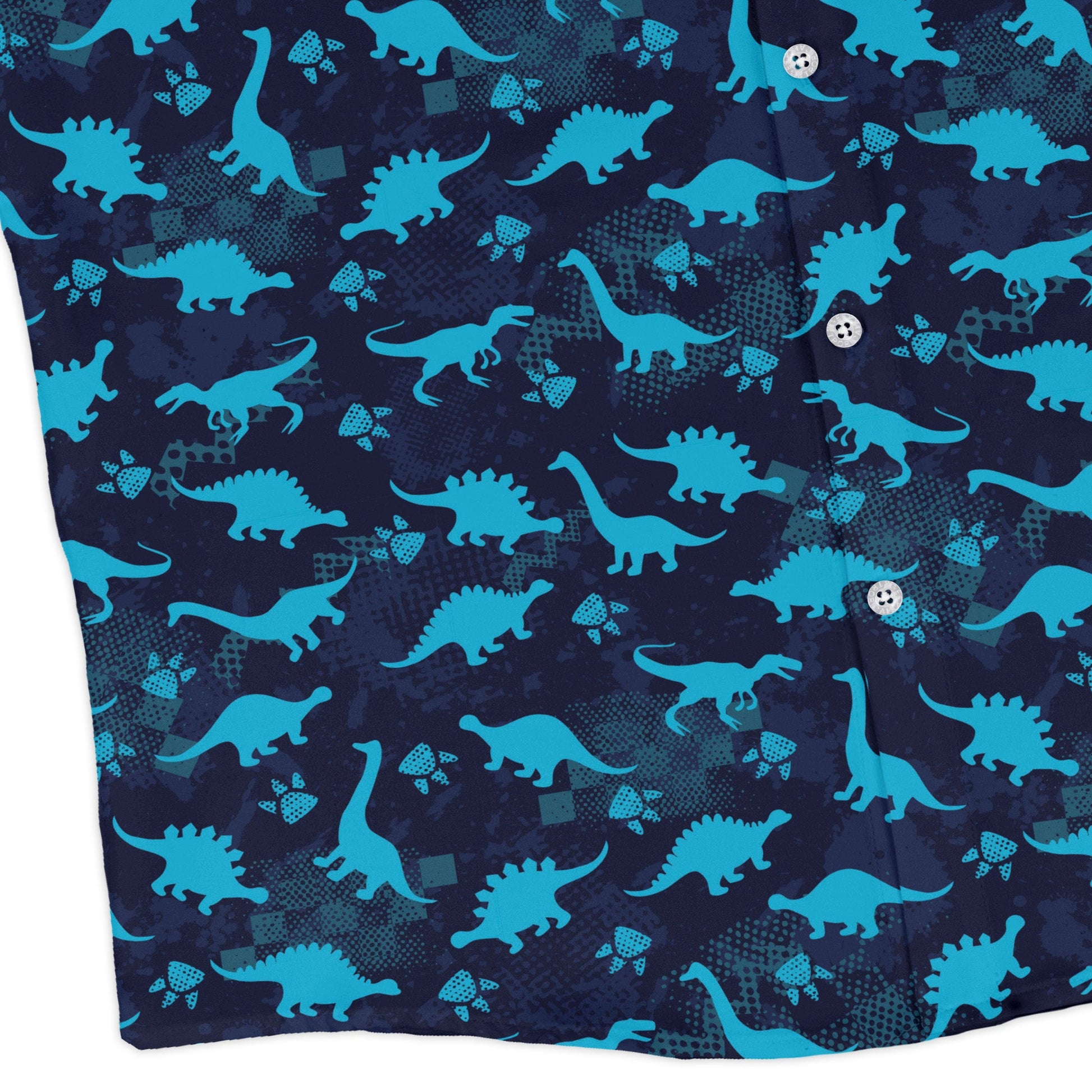 Dinosaur Urban Geometric Blue Dinosaur Long Sleeve Button Up Shirt Geek Nerd adult sizing dinosaur print FLOW DESC WRITING