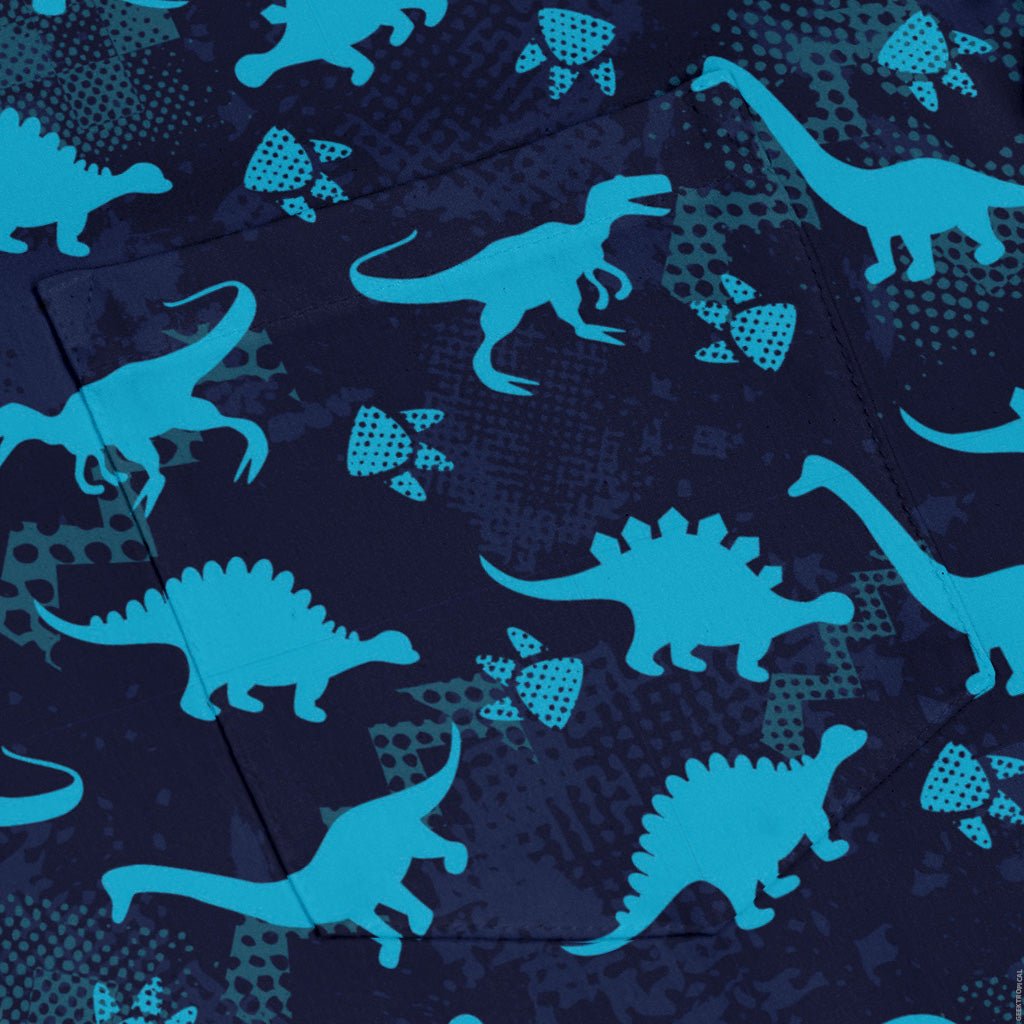 Dinosaur Urban Geometric Blue Dinosaur Long Sleeve Button Up Shirt Geek Nerd adult sizing dinosaur print FLOW DESC WRITING