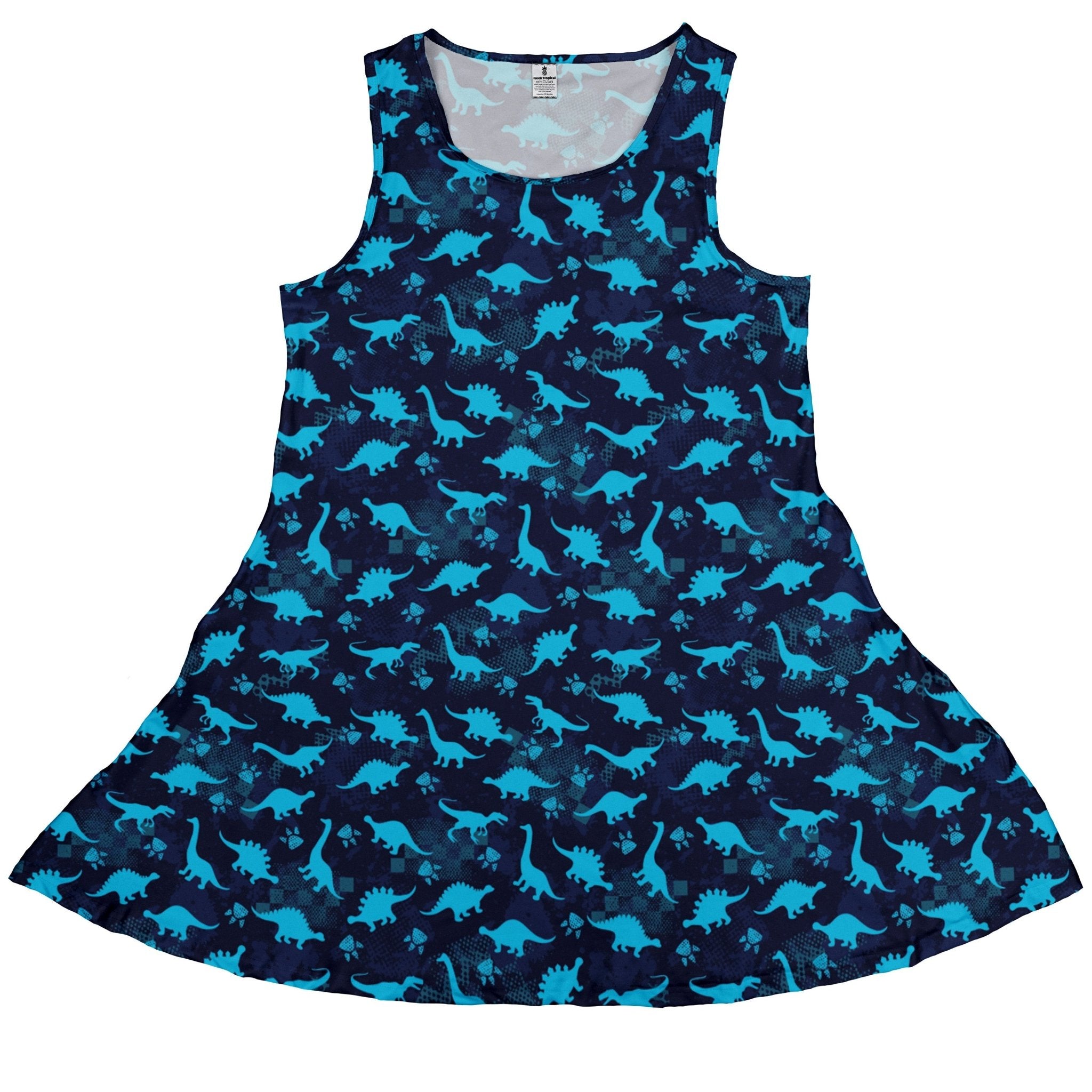 Dinosaur Urban Geometric Blue Dinosaur Dress Geek Nerd dinosaur print lx - C